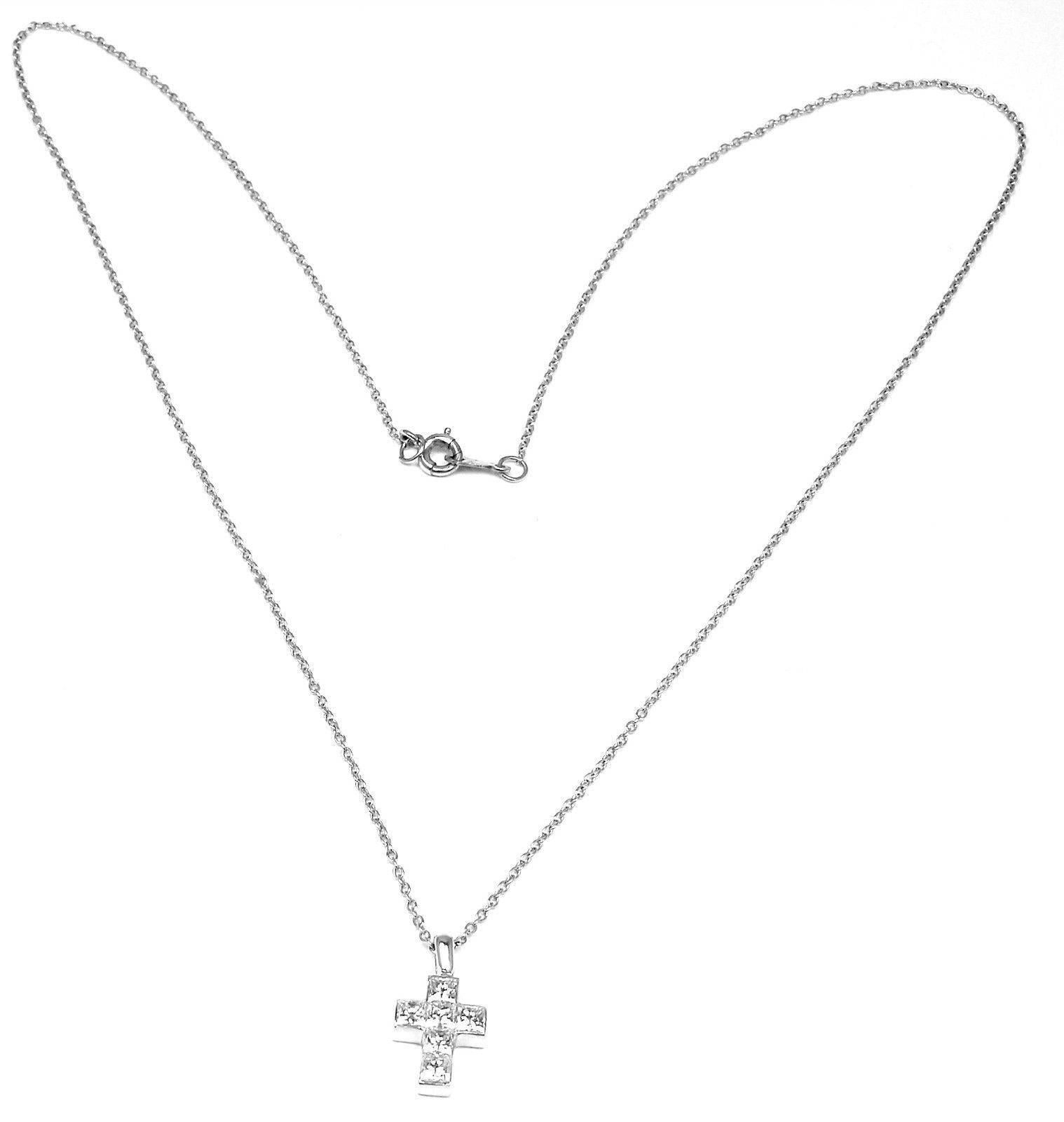 Cartier Diamond Cross Platinum Pendant Necklace In New Condition In Southampton, PA