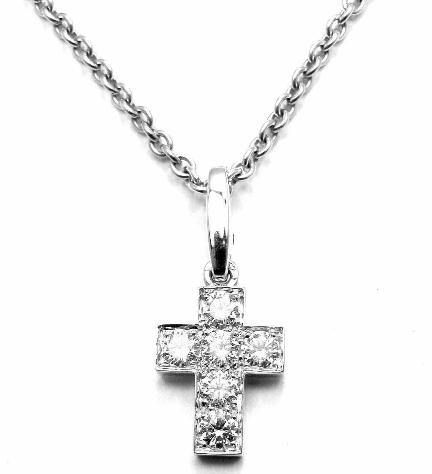 Women's or Men's Cartier Cross Diamond White Gold Pendant Necklace