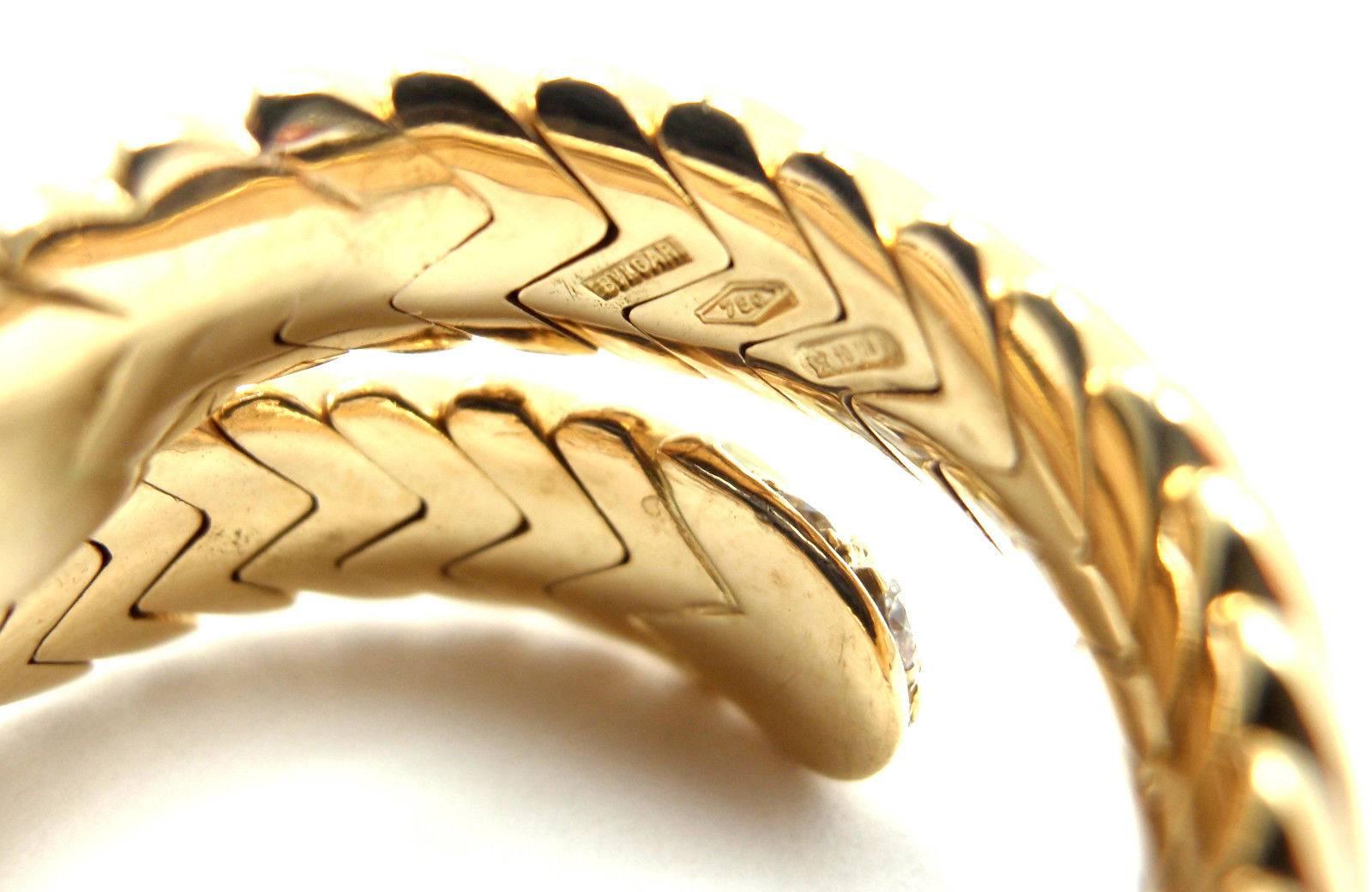 Bulgari Spiga Diamond Snake Yellow Gold Band Ring In New Condition In Holland, PA