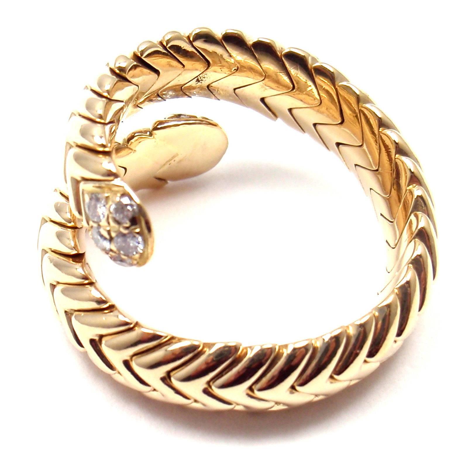 Women's or Men's Bulgari Spiga Diamond Snake Yellow Gold Band Ring