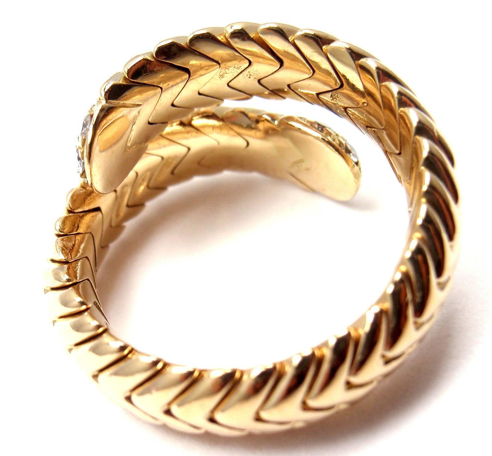 Bulgari Spiga Diamond Snake Yellow Gold Band Ring 1