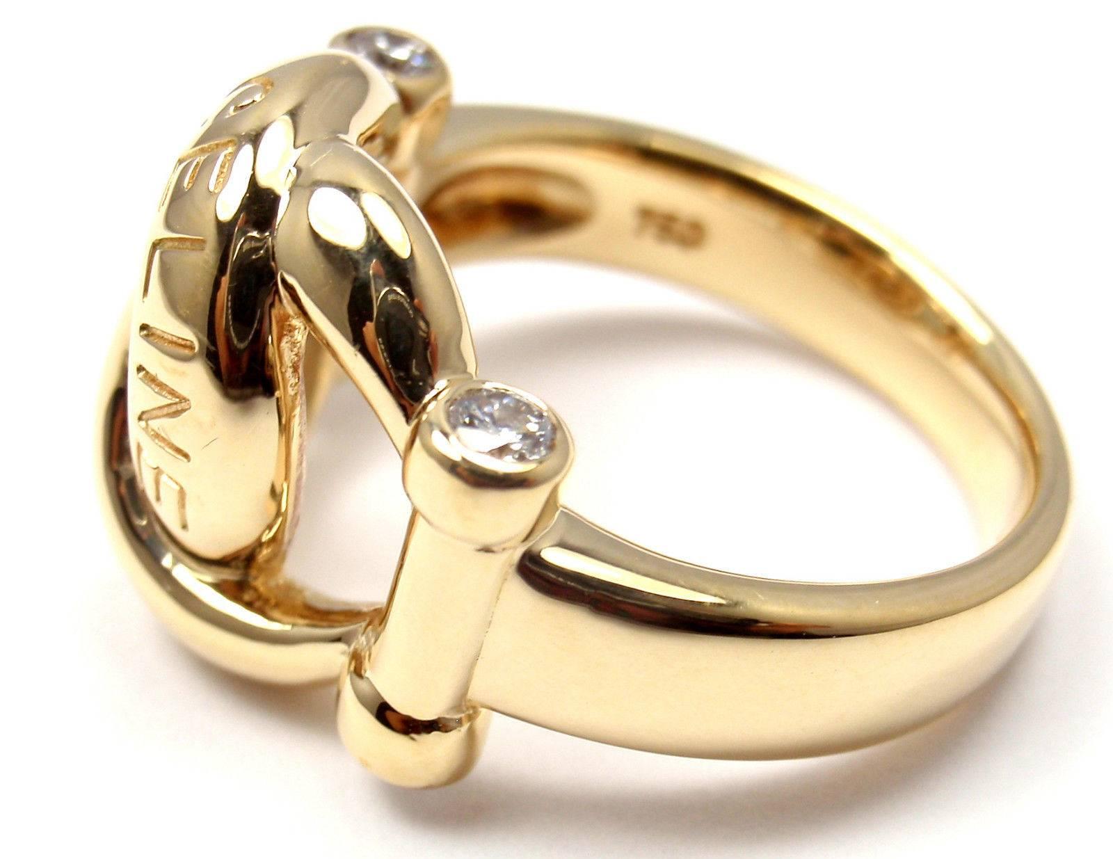 Women's or Men's Celine Paris Diamond Twisted Yellow Gold Band Ring