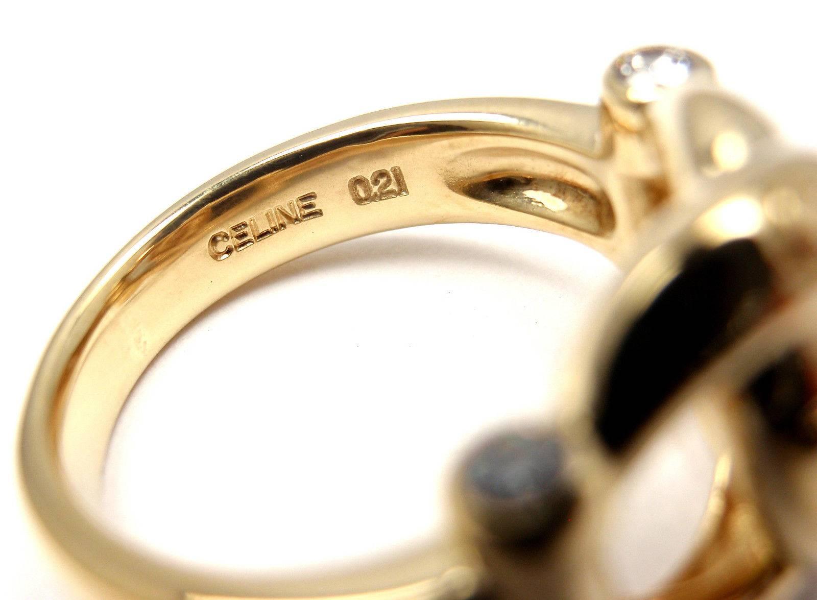 Celine Paris Diamond Twisted Yellow Gold Band Ring at 1stDibs
