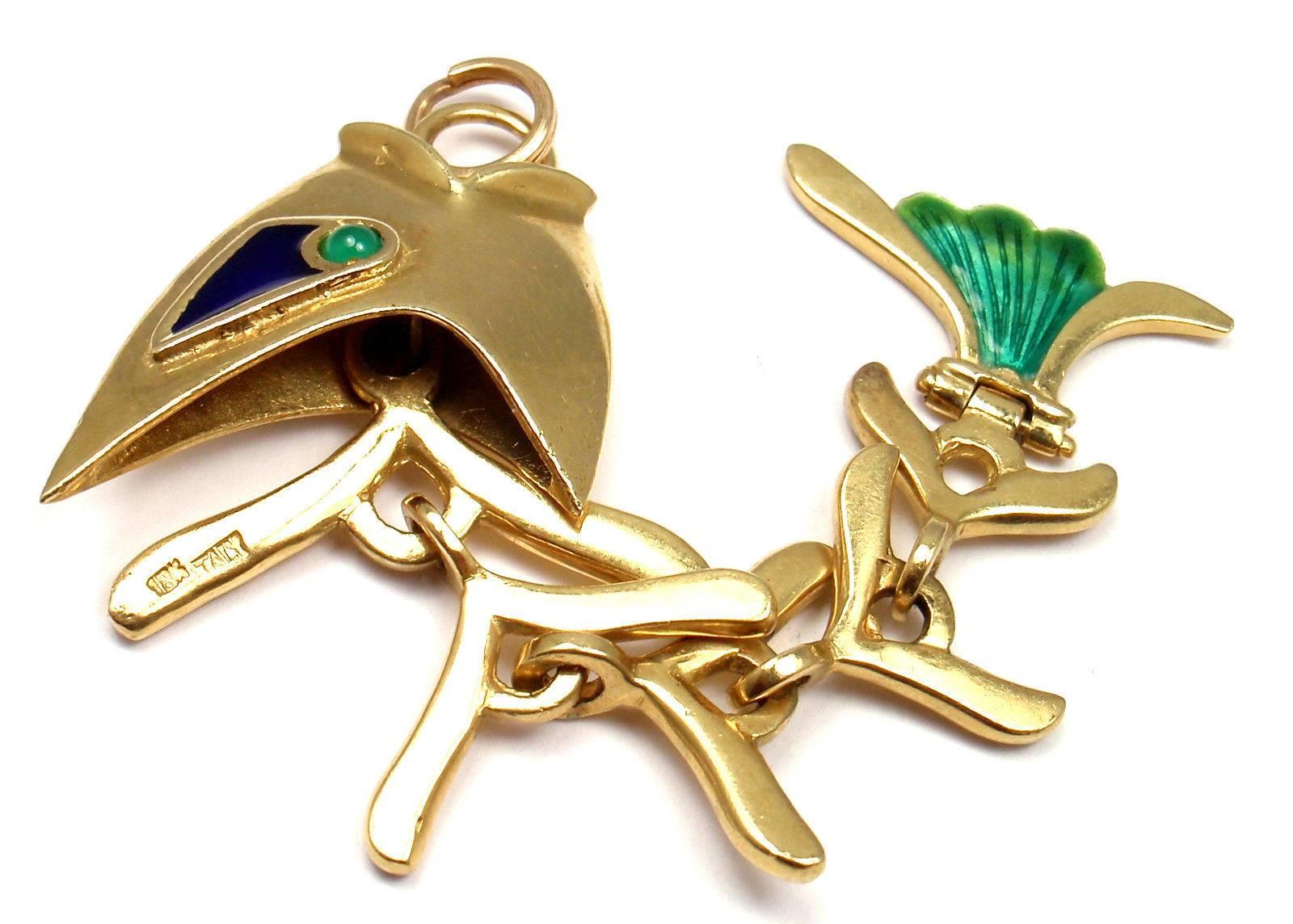 Enamel Emerald Fish Animated Gold Charm Pendant from Estate of Jackie Collins In New Condition In Holland, PA