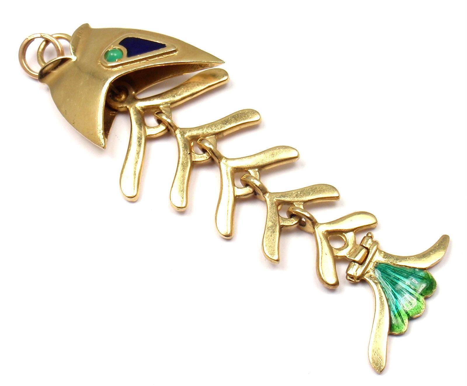 Enamel Emerald Fish Animated Gold Charm Pendant from Estate of Jackie Collins 2