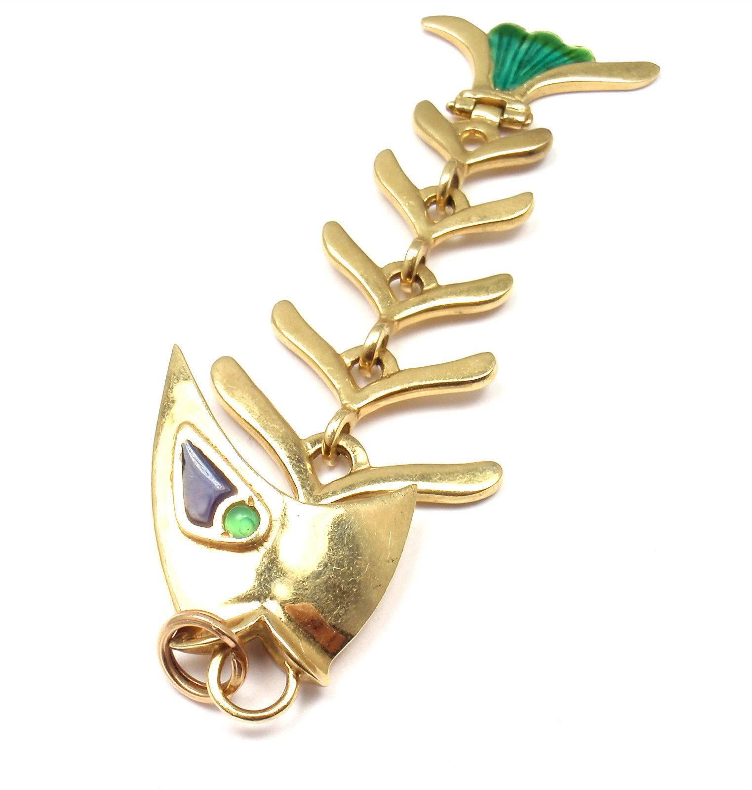 Enamel Emerald Fish Animated Gold Charm Pendant from Estate of Jackie Collins 3