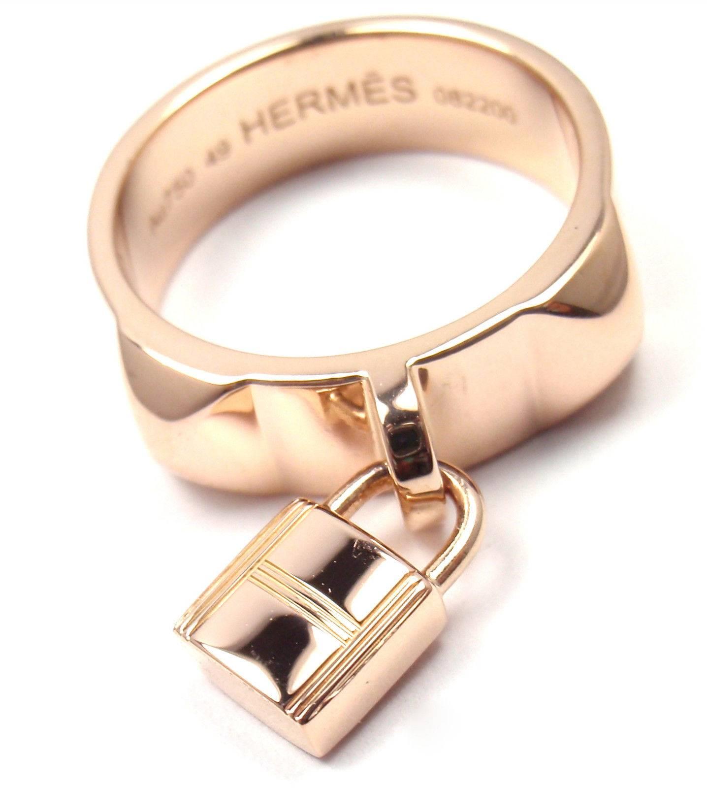 18k Rose Gold Collier De Chien Lock Band Ring by Hermes. 
Details: 
Size: European 49, US 4 3/4
Weight: 8.4 grams
Width:  6mm
Stamped Hallmarks: HERMES 750 49 082200
*Free Shipping within the United States*
YOUR PRICE: $2,000
T1487mdhd