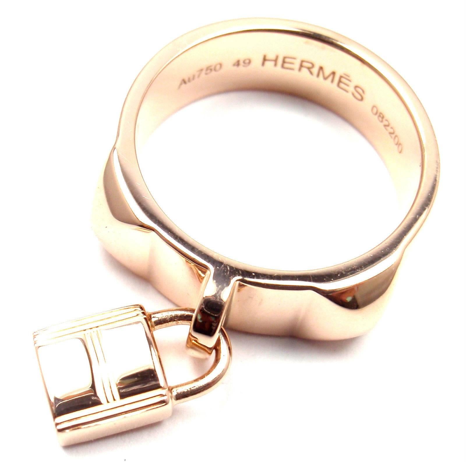 Women's or Men's Hermes Collier De Chien Lock Rose Gold Band Ring For Sale
