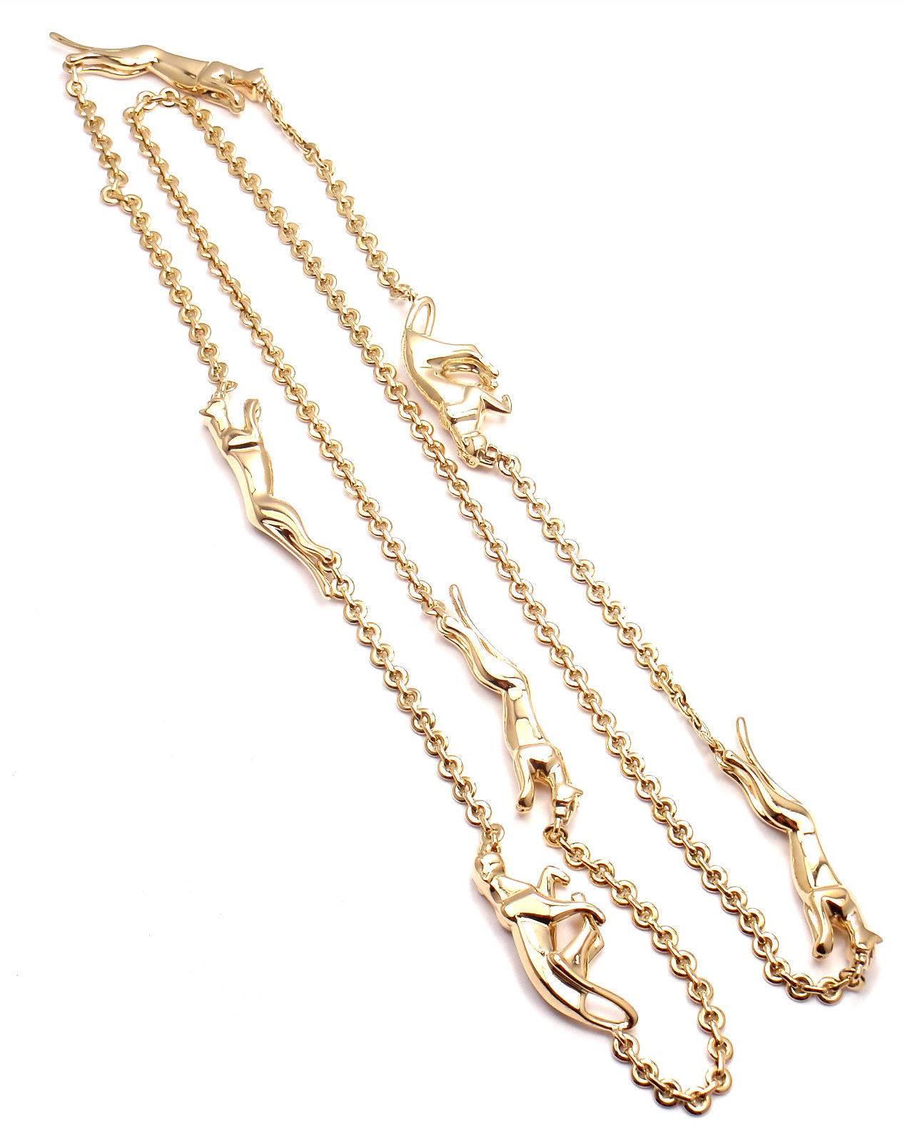 Women's or Men's Cartier 6 Panther Panthere Long Link Yellow Gold Necklace