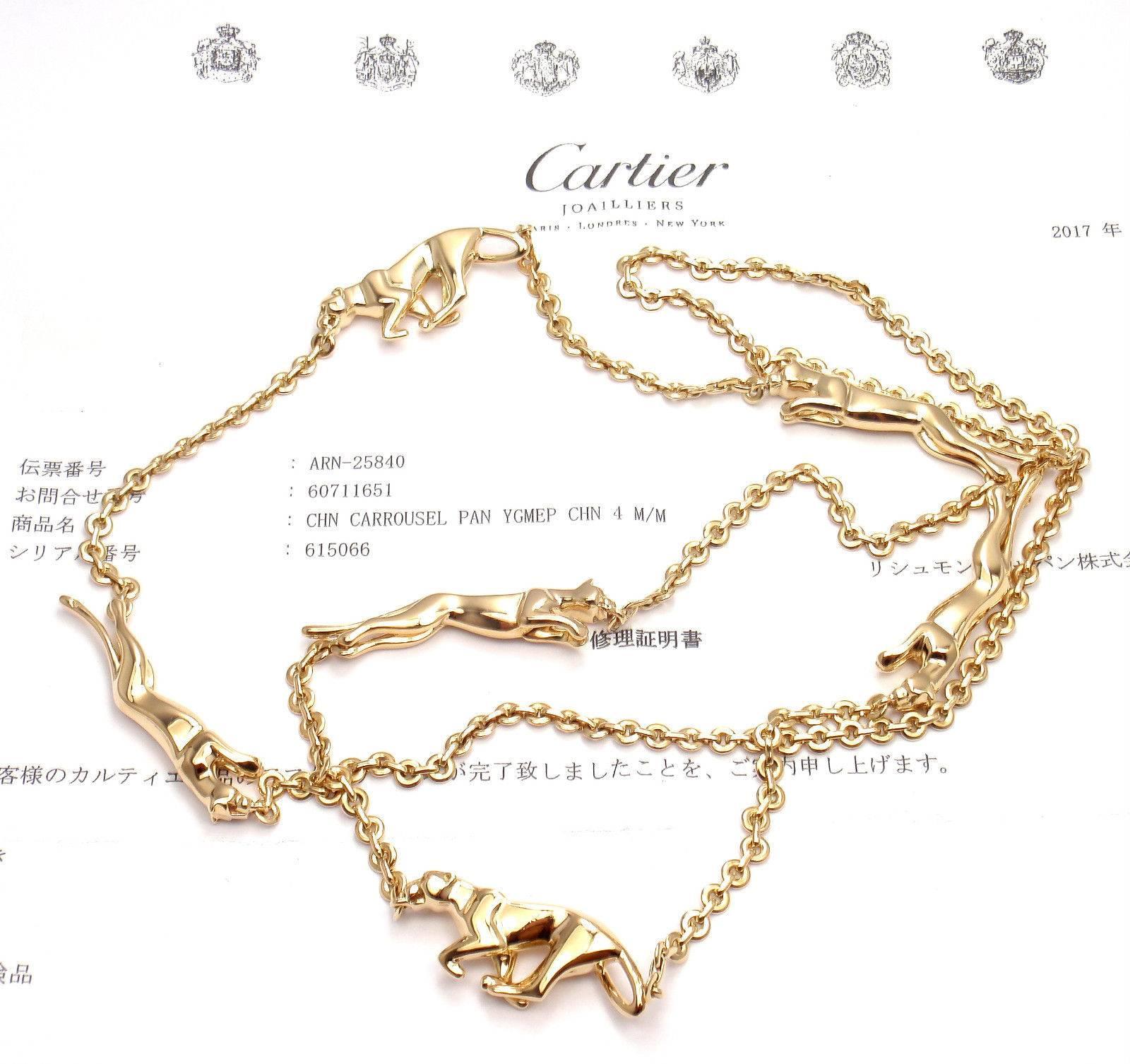 Cartier 6 Panther Panthere Long Link Yellow Gold Necklace In New Condition In Holland, PA