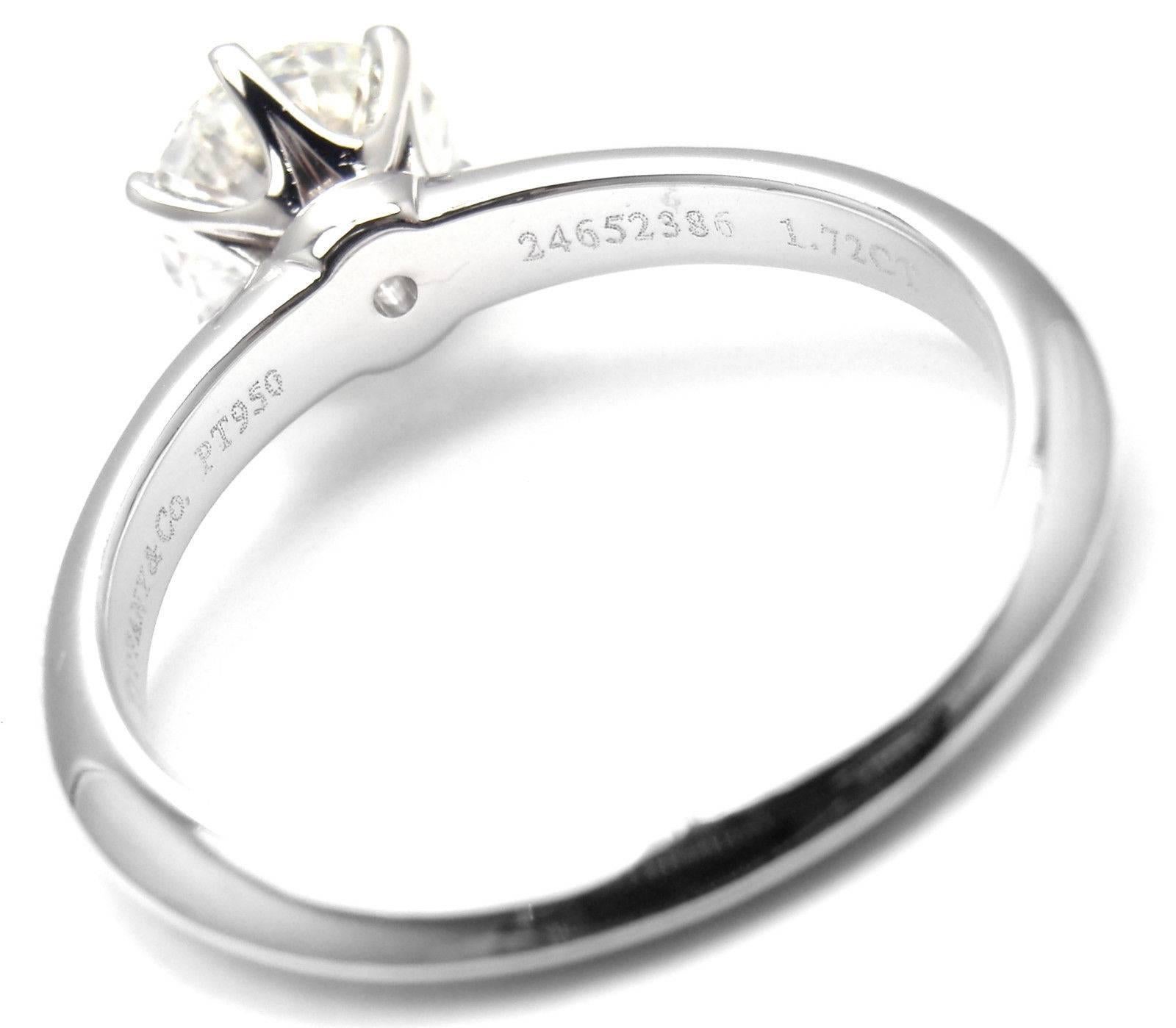 Men's Tiffany & Co 1.72 Carat Diamond VS2 F Color Platinum Engagement Ring