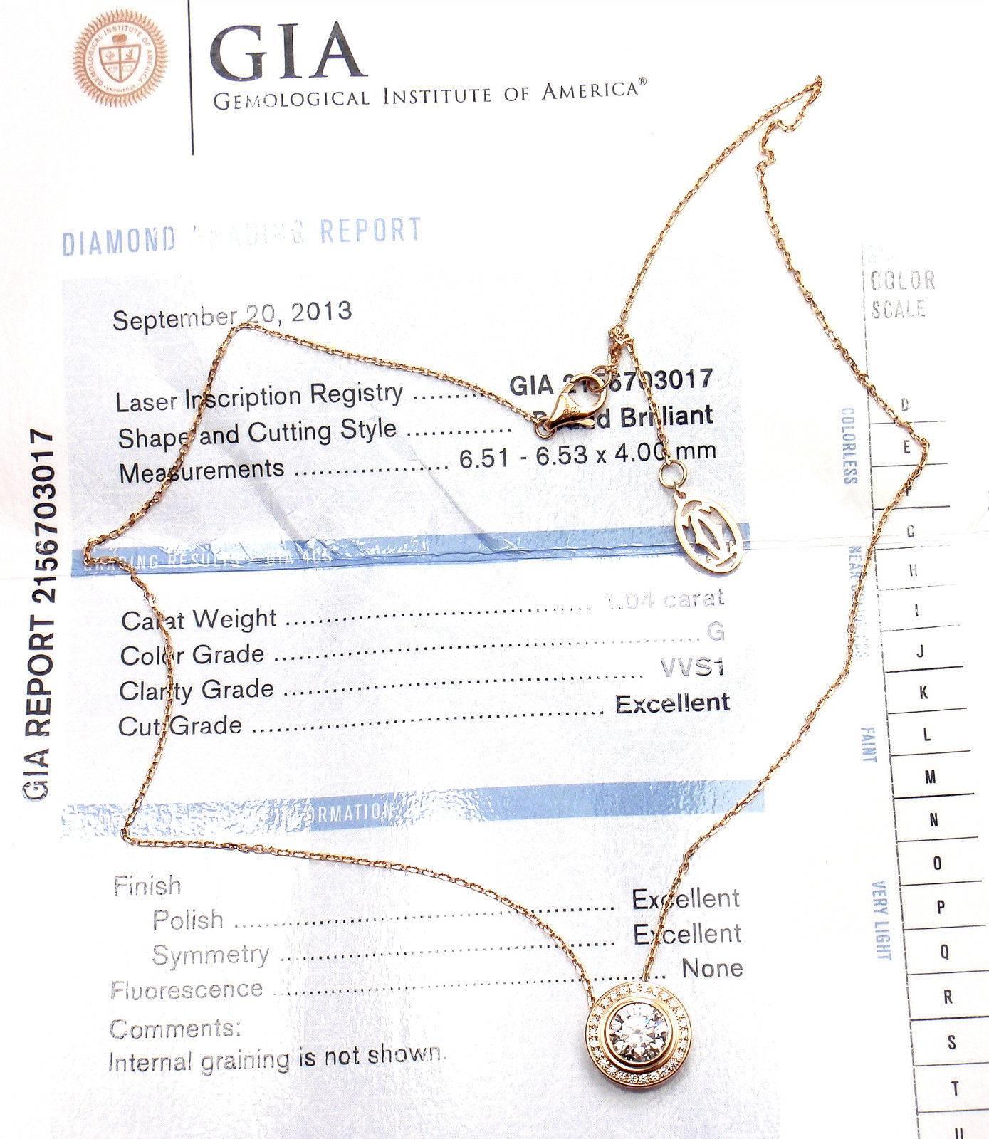 Women's or Men's Cartier D'Amour 1.04 Carat Diamond Rose Gold Pendant Necklace