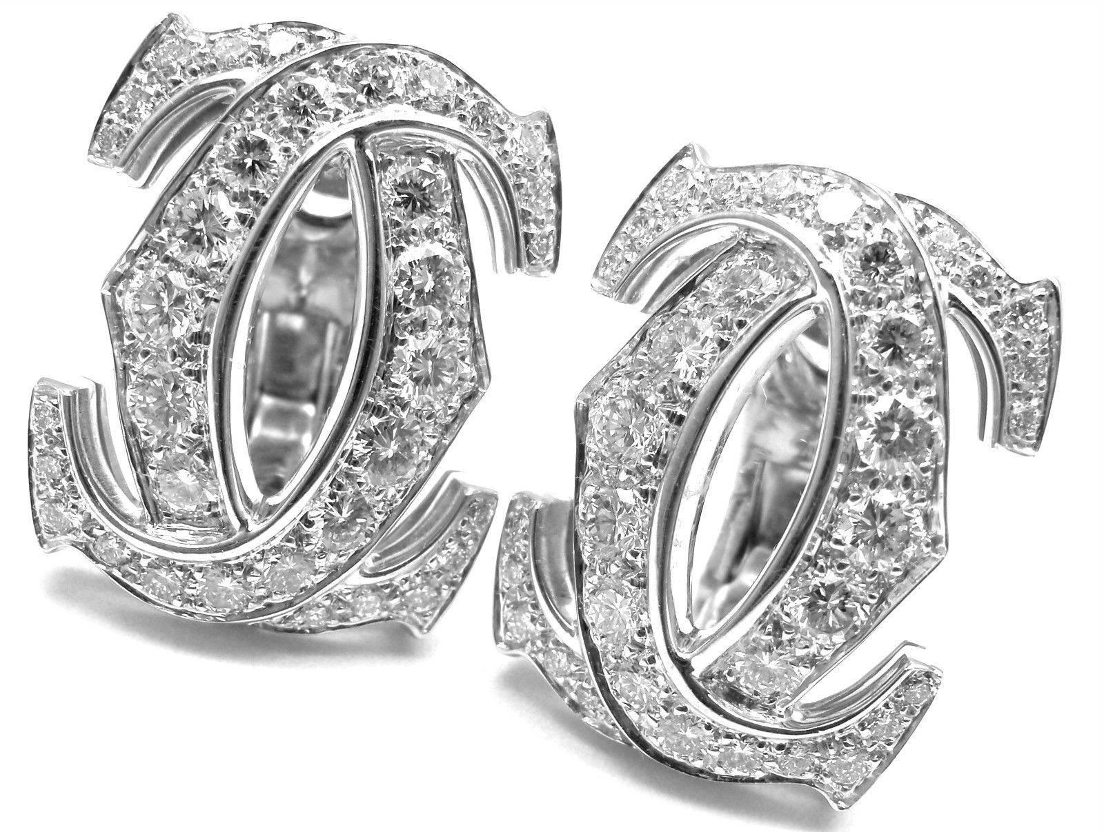 Cartier Penelope Diamond Large Double C White Gold Earrings 2