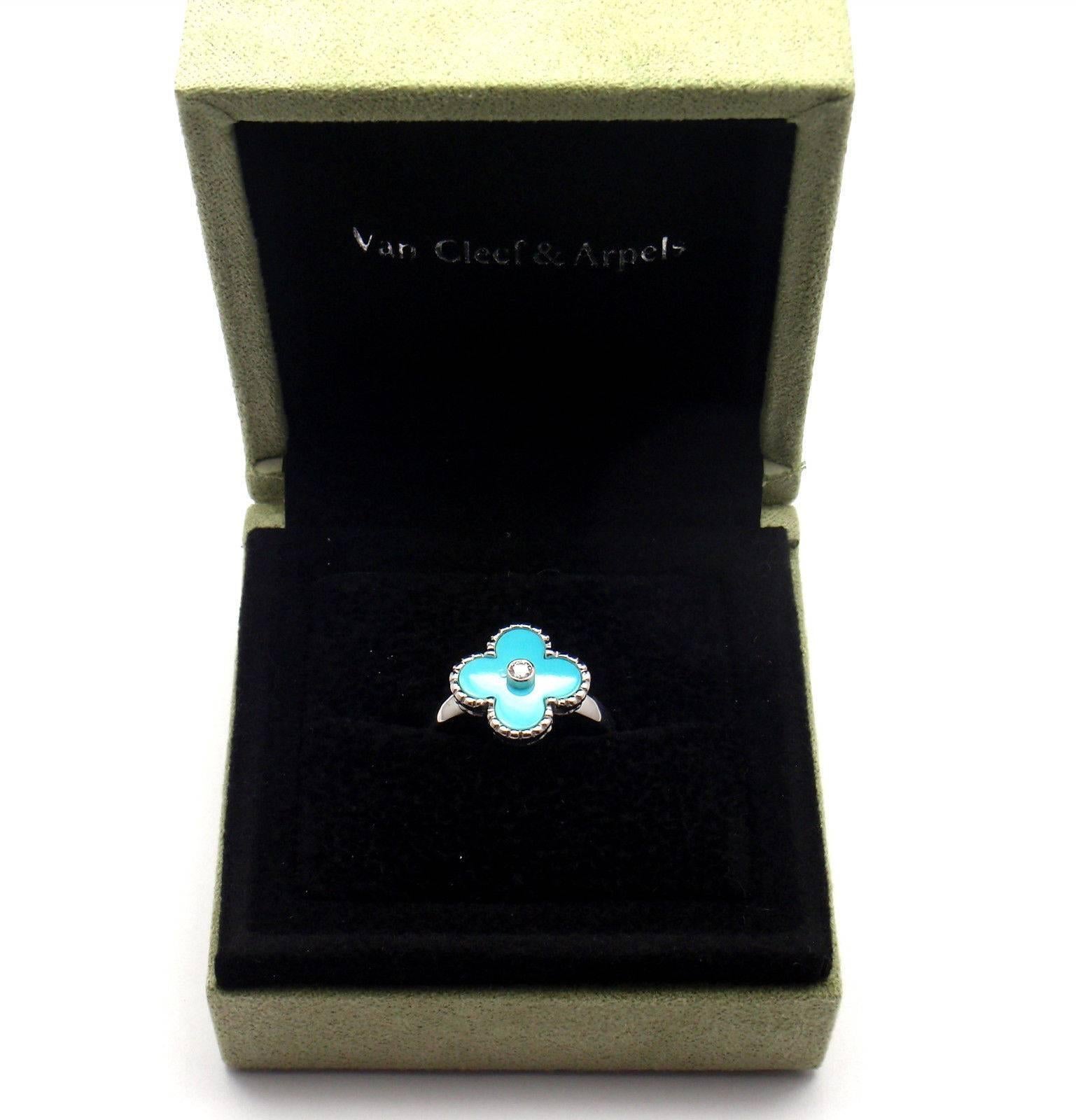 Van Cleef & Arpels Vintage Alhambra Diamond Turquoise White Gold Ring 5
