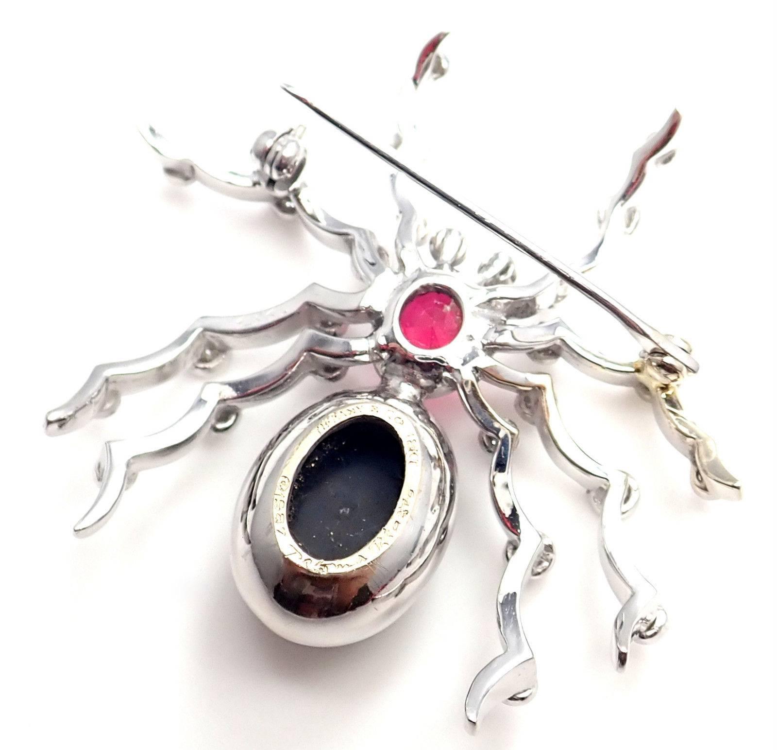 Tiffany & Co. Paloma Picasso Diamond Ruby Onyx Spider White Gold Pin Brooch In New Condition In Holland, PA