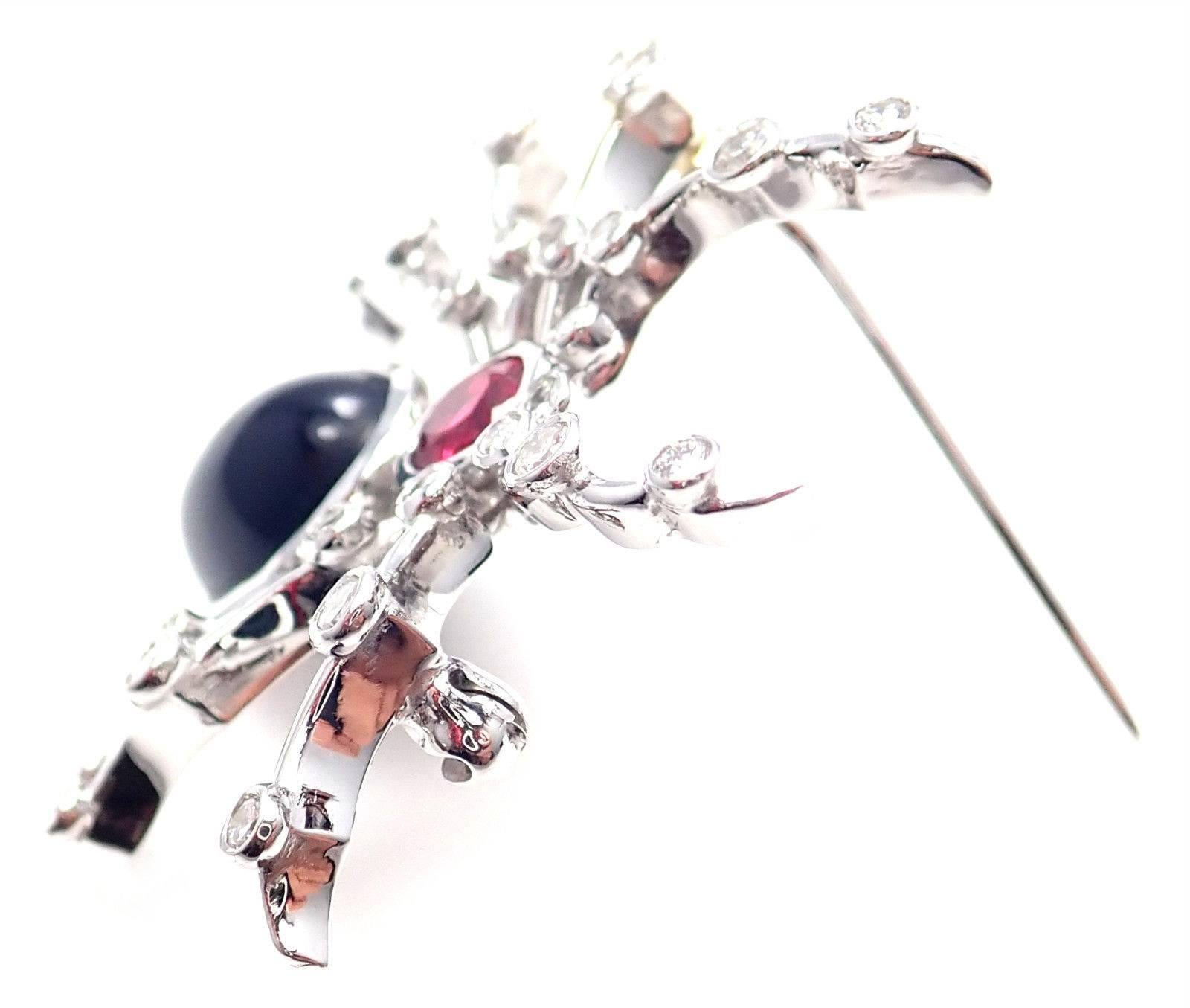 Women's or Men's Tiffany & Co. Paloma Picasso Diamond Ruby Onyx Spider White Gold Pin Brooch