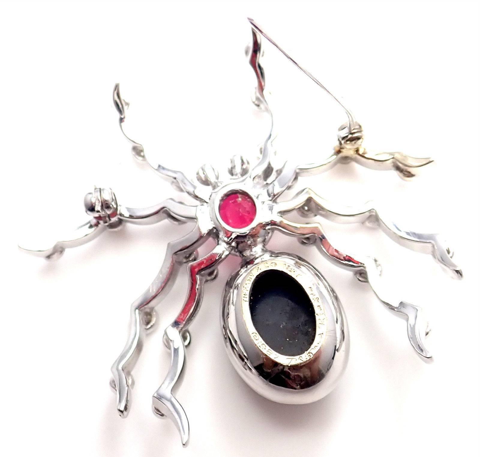 Tiffany & Co. Paloma Picasso Diamond Ruby Onyx Spider White Gold Pin Brooch 3