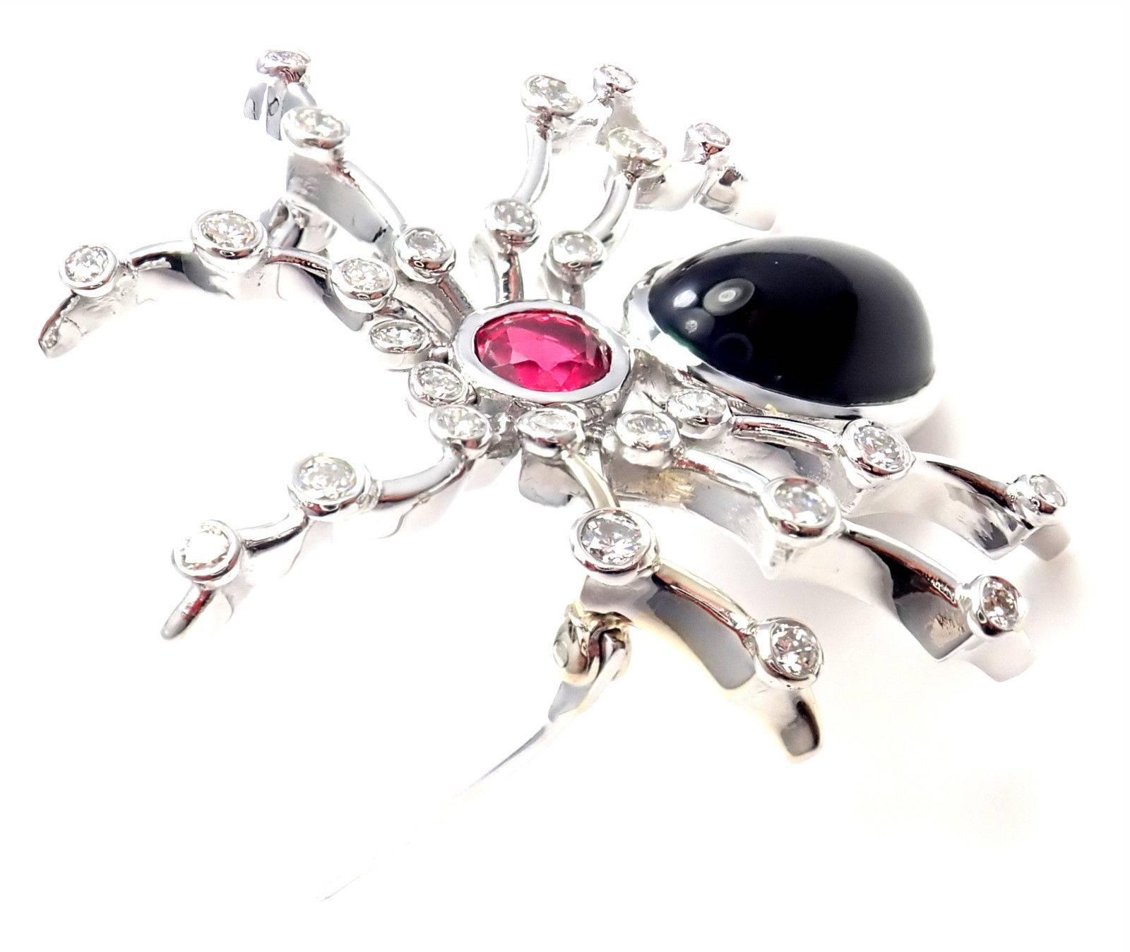 Tiffany & Co. Paloma Picasso Diamond Ruby Onyx Spider White Gold Pin Brooch 4