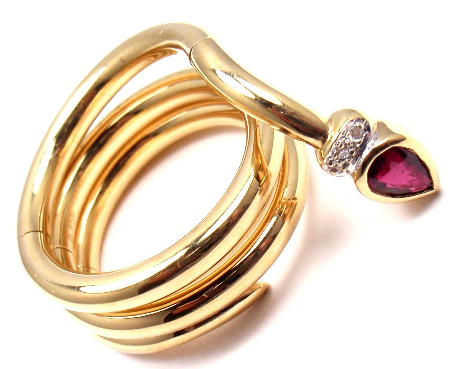 Ponte Vecchio Ruby Diamond Puzzle Stacking Snake Yellow Gold Band Ring 3