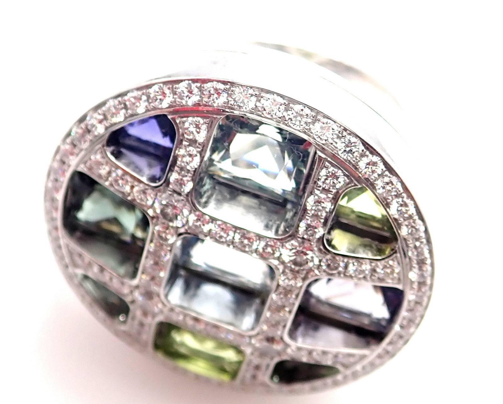 Women's or Men's Cartier Pasha Diamond Color Stone White Gold Ring
