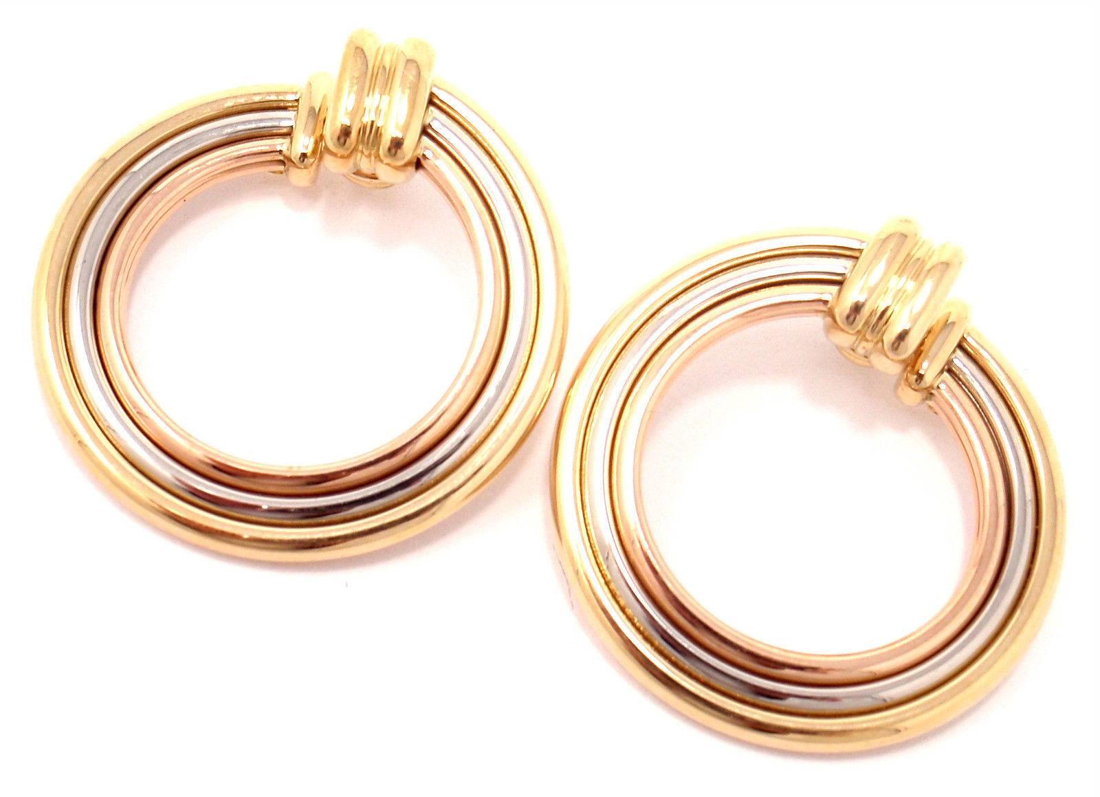Cartier Magnolia Tri-Color Gold Hoop Earrings In New Condition In Holland, PA