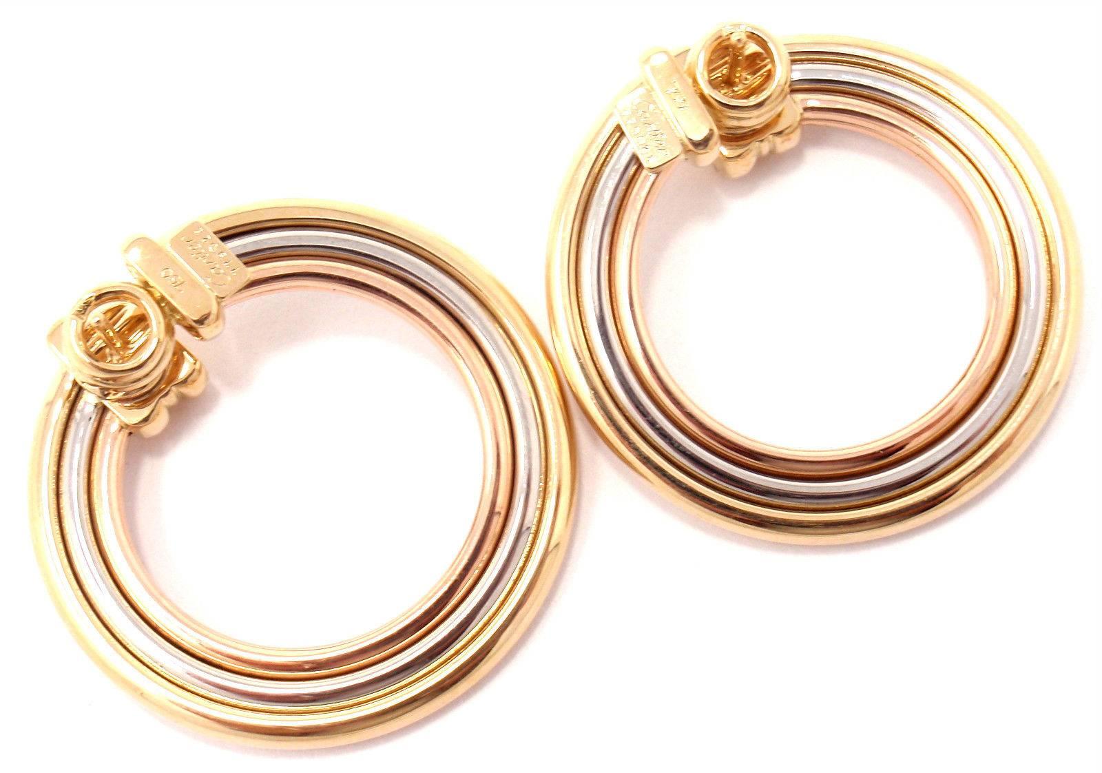 Women's or Men's Cartier Magnolia Tri-Color Gold Hoop Earrings