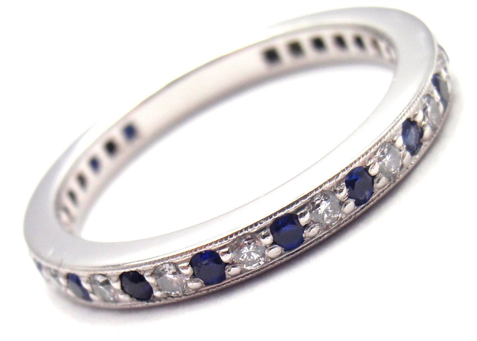 Women's or Men's Tiffany & Co. Legacy Diamond Sapphire Platinum Band Ring