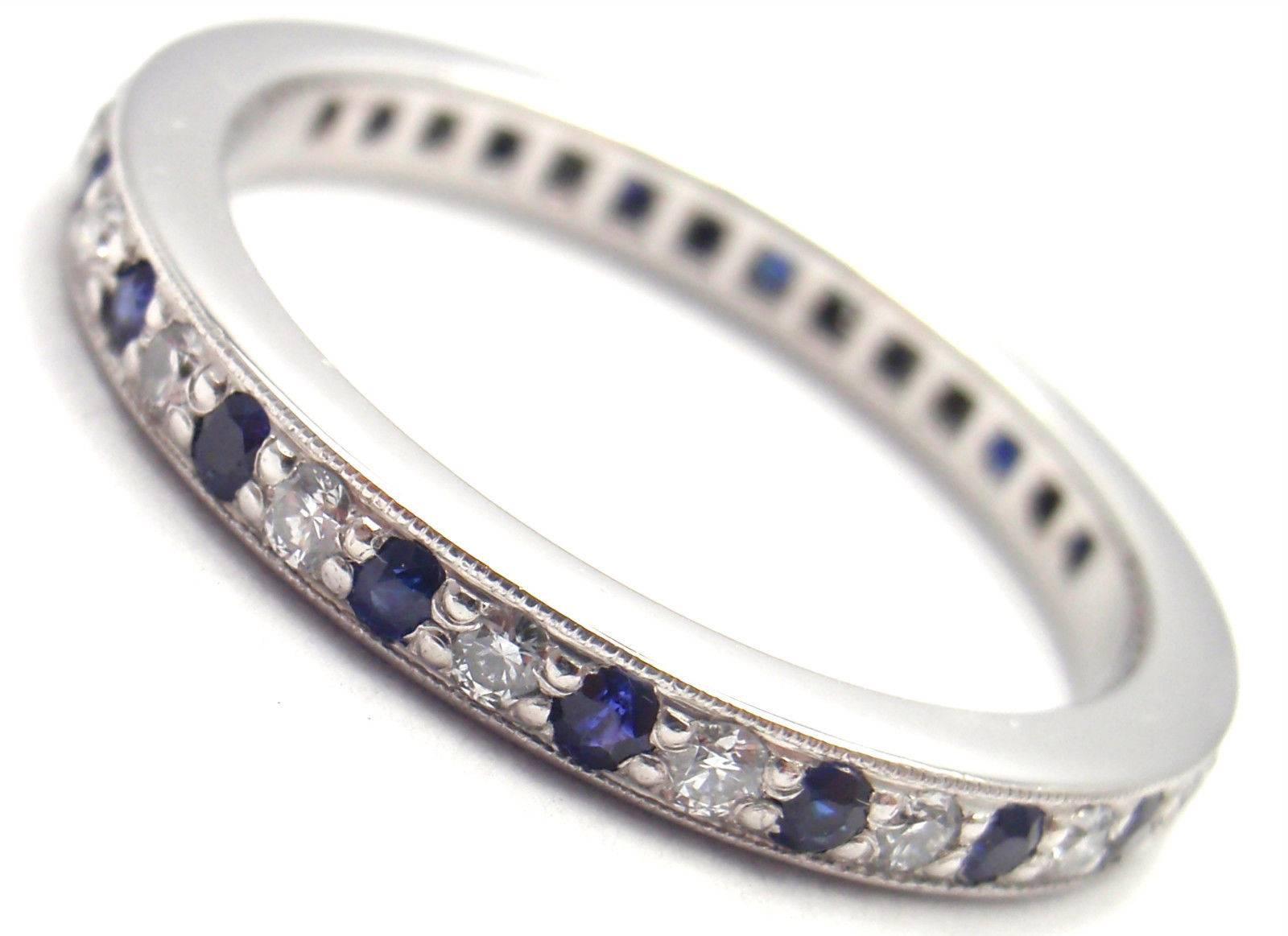 Tiffany & Co. Legacy Diamond Sapphire Platinum Band Ring In New Condition In Holland, PA