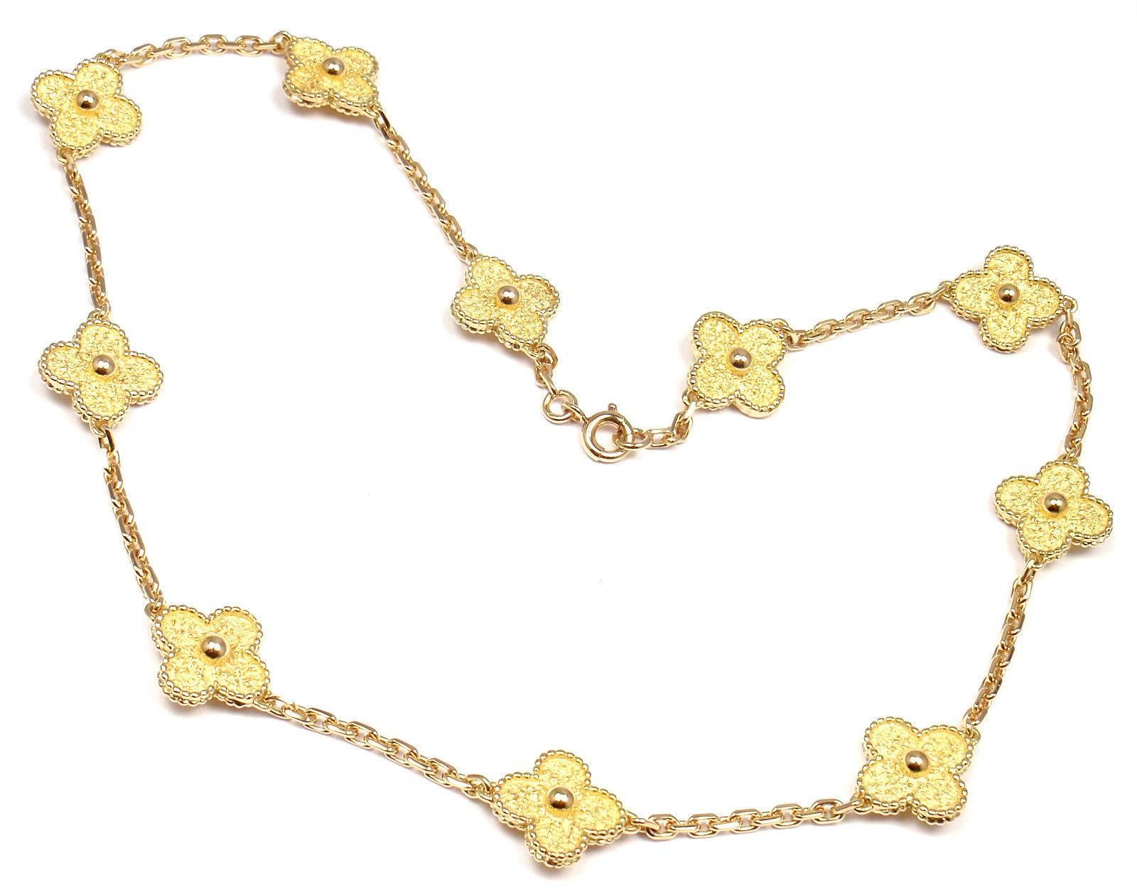 Van Cleef & Arpels Vintage Alhambra Ten Motif Gold Necklace In New Condition In Holland, PA