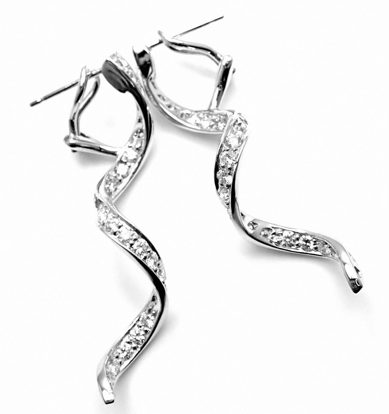 Harry Winston Diamond Long Twisted Platinum Earrings 1