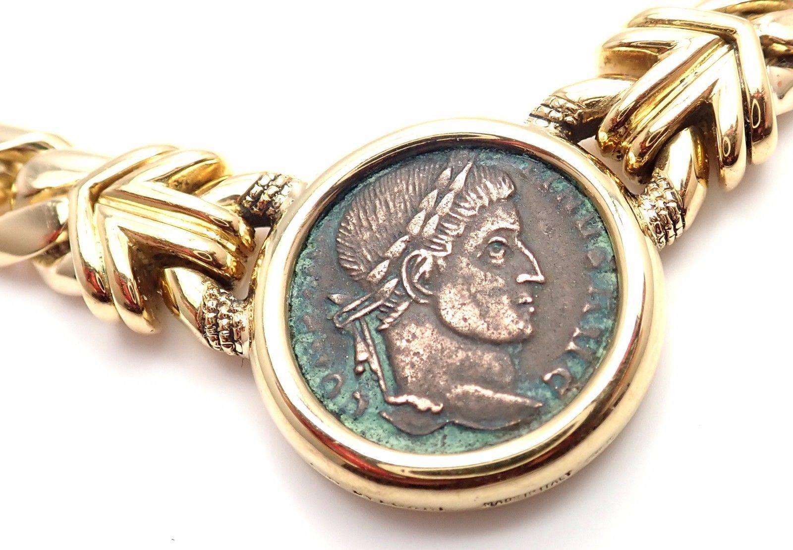 18k yellow gold ancient Roman coin, link chain necklace by Bulgari.
Measurements: 
Length: 16