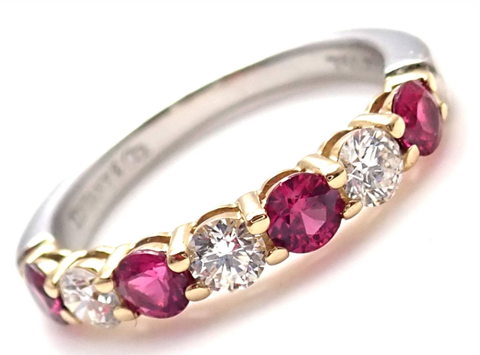 Tiffany & Co. Diamond Ruby Platinum Yellow Gold Band Ring 4