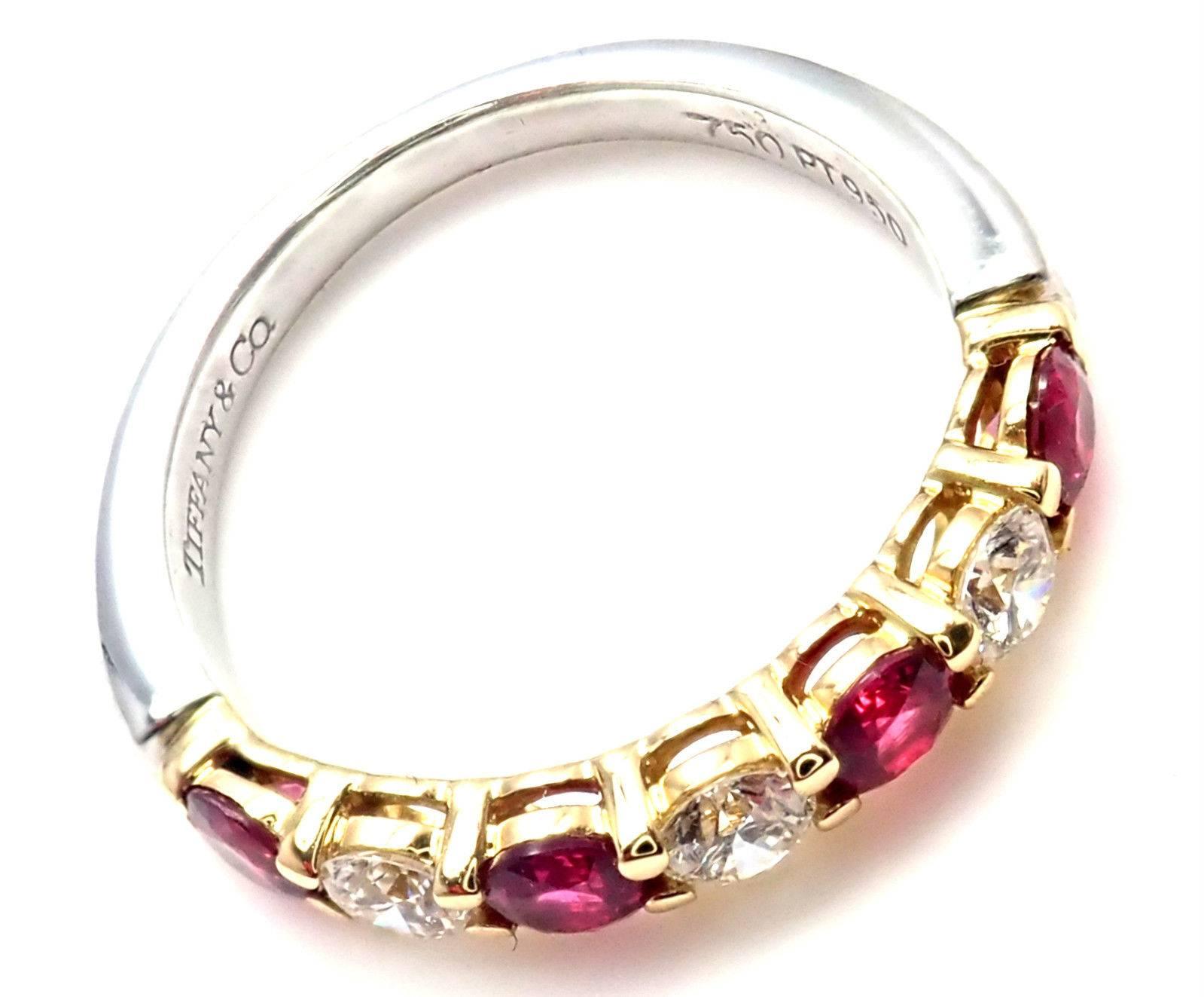 Tiffany & Co. Diamond Ruby Platinum Yellow Gold Band Ring 5
