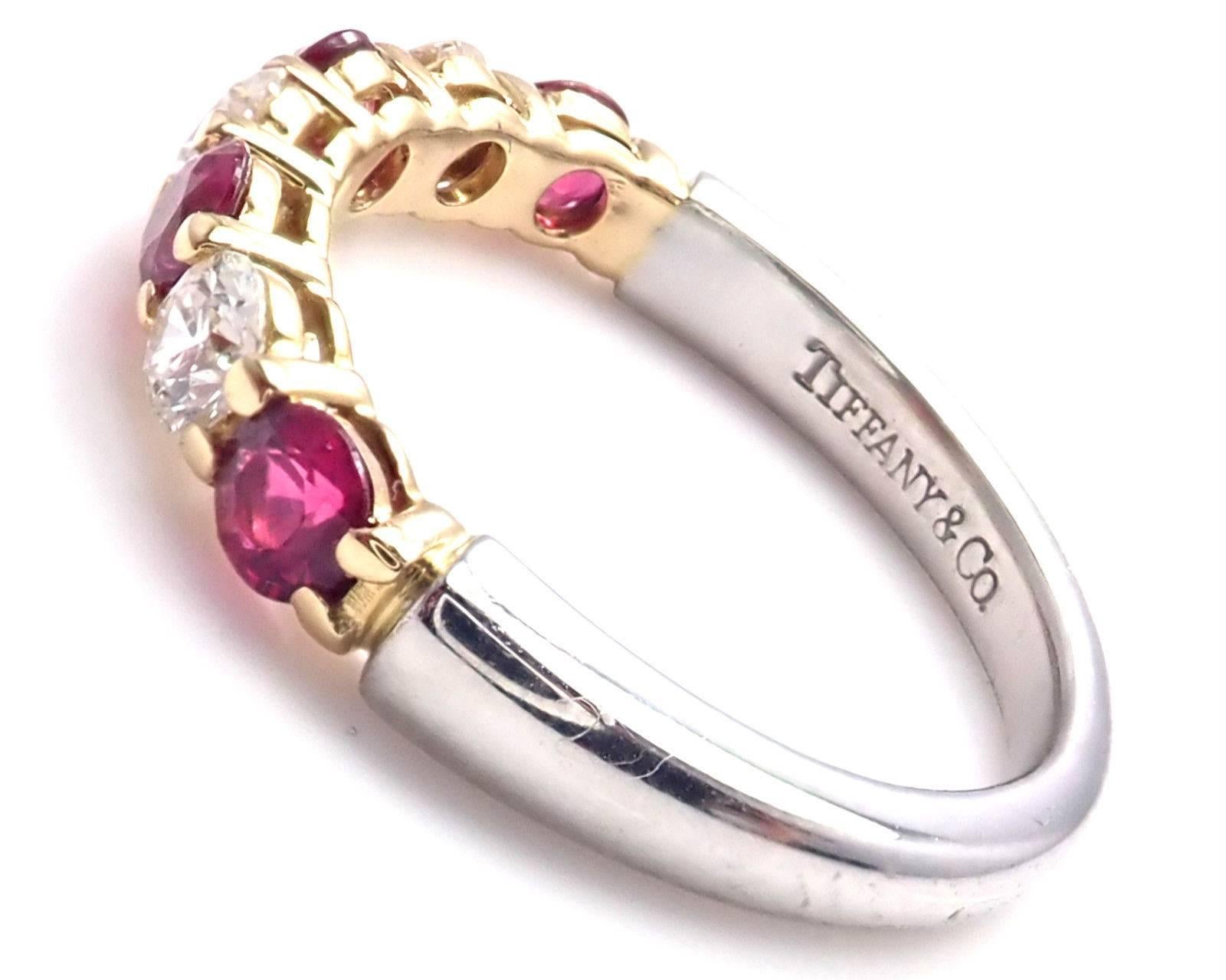Tiffany & Co. Diamond Ruby Platinum Yellow Gold Band Ring 3