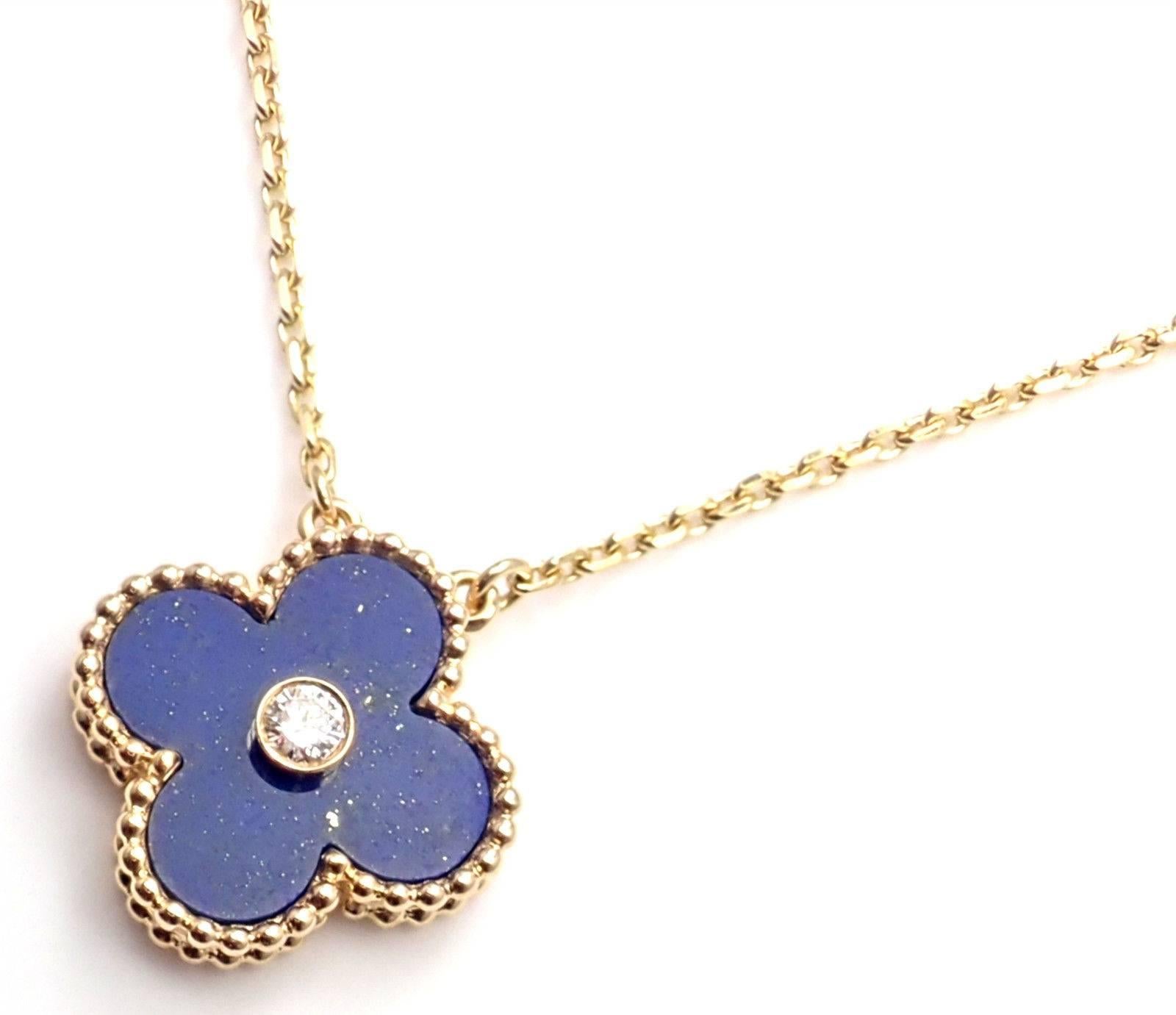 Van Cleef & Arpels Lapis Diamond Limited Edition Yellow Gold Alhambra Necklace In New Condition In Holland, PA