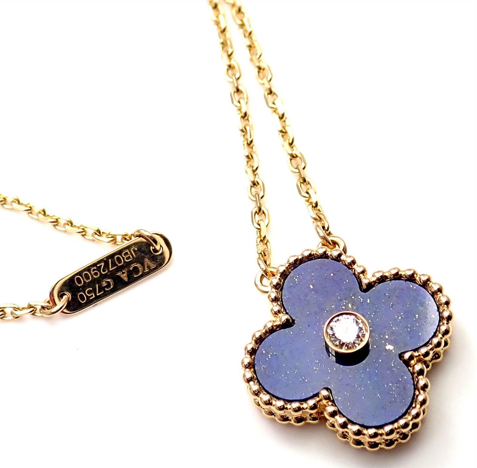 Women's or Men's Van Cleef & Arpels Lapis Diamond Limited Edition Yellow Gold Alhambra Necklace