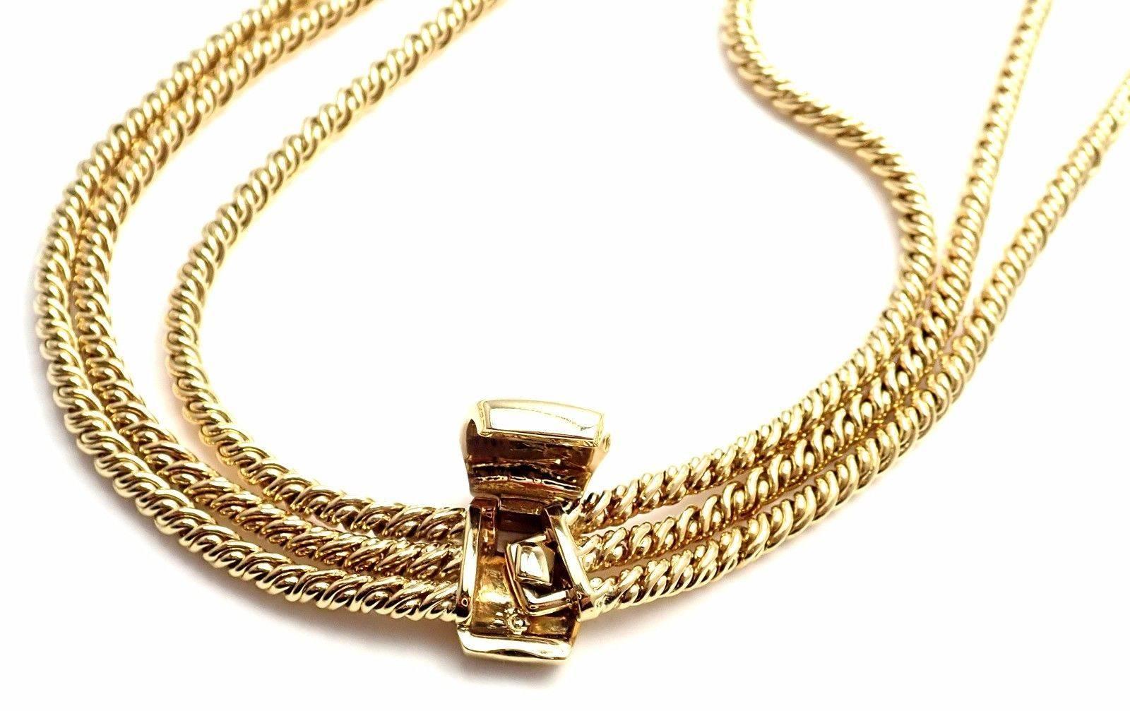 Pomellato Three Rows Twisted Yellow Gold Chain Necklace 2