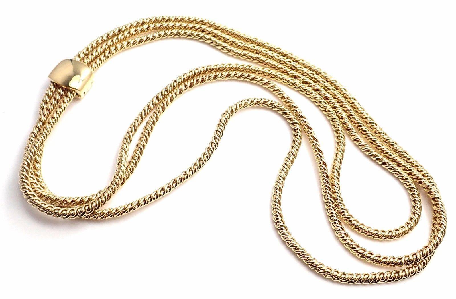 Pomellato Three Rows Twisted Yellow Gold Chain Necklace 3