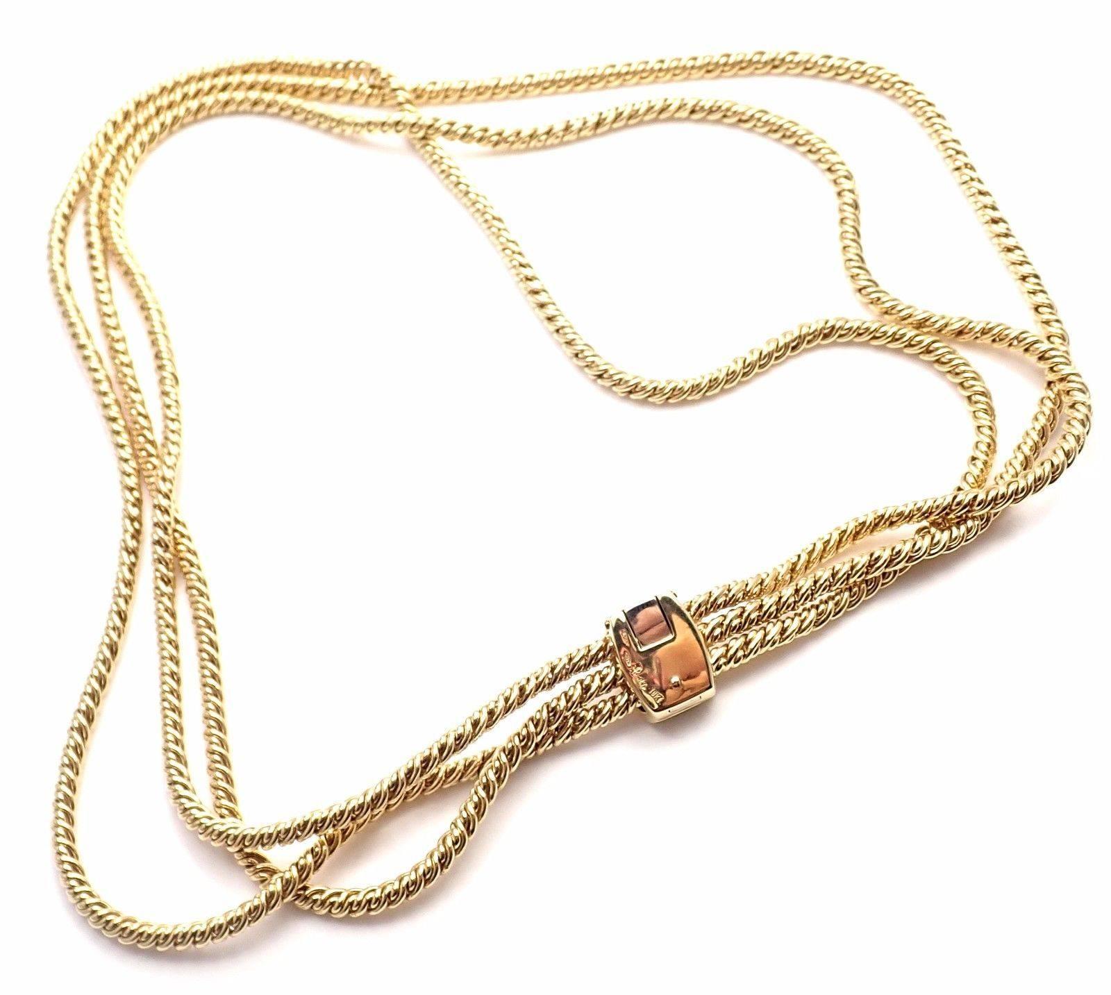 Pomellato Three Rows Twisted Yellow Gold Chain Necklace In New Condition In Holland, PA