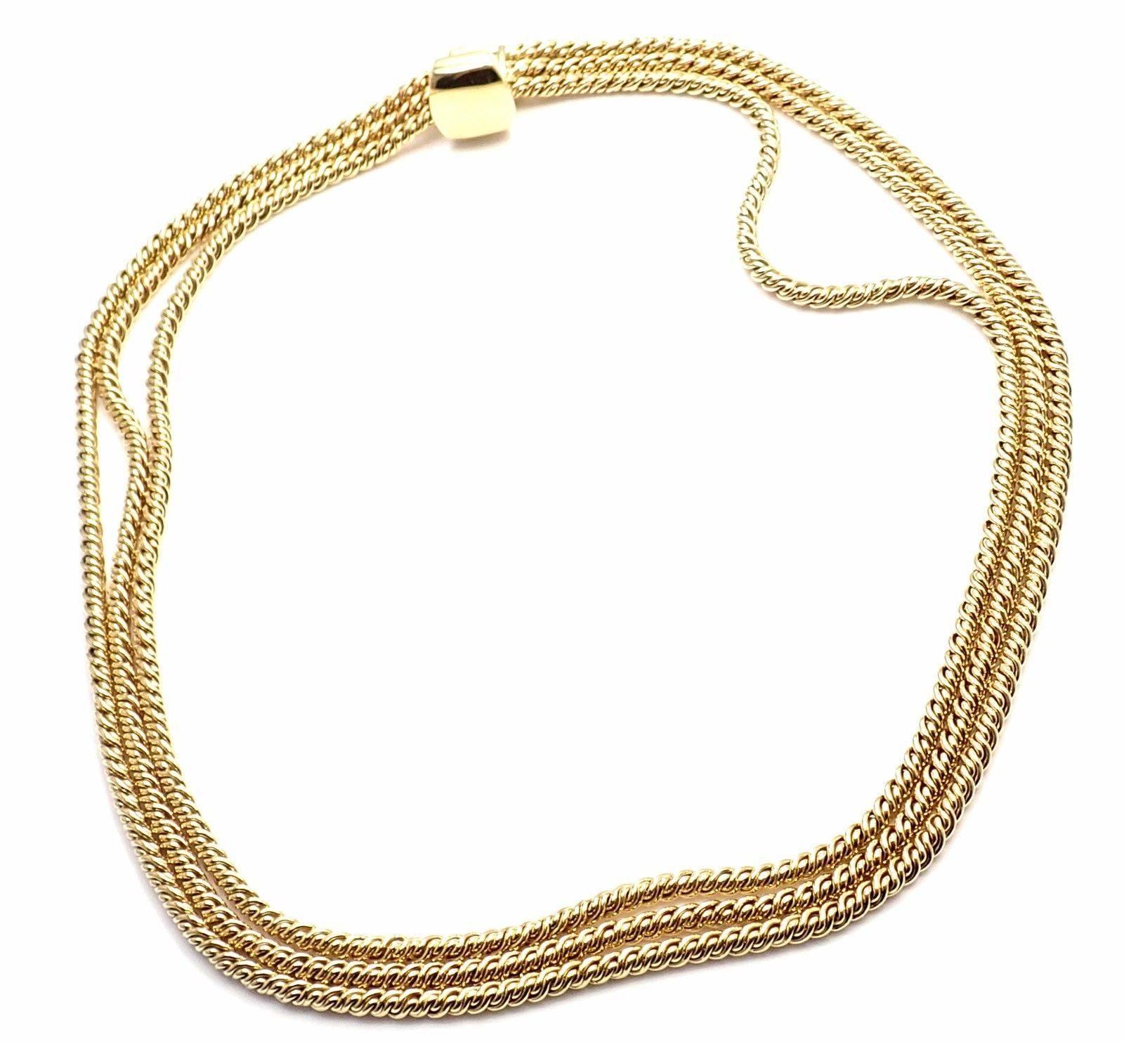 Pomellato Three Rows Twisted Yellow Gold Chain Necklace 1