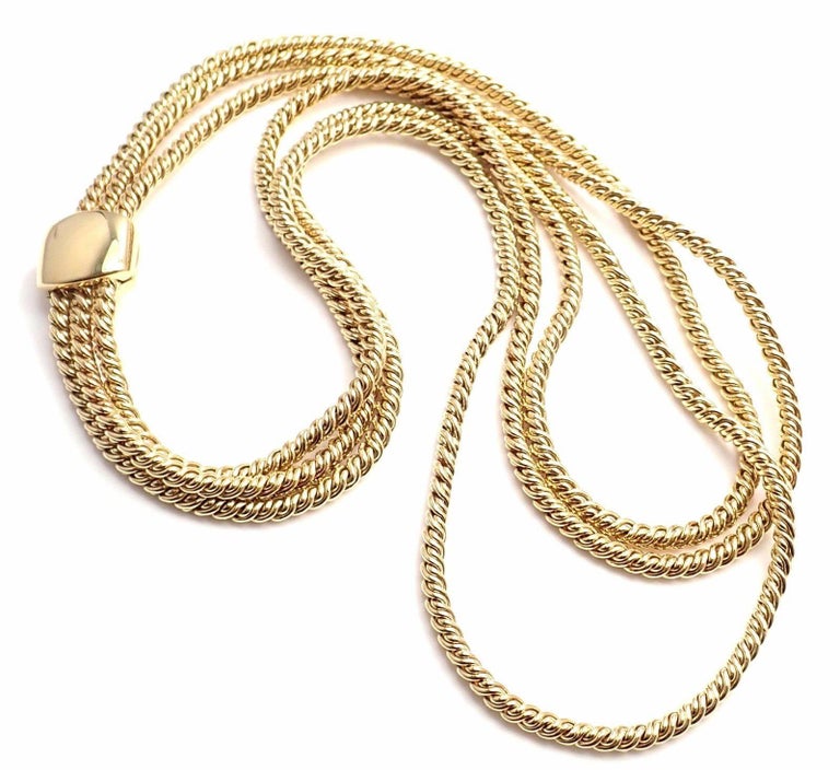 Pomellato Three Rows Twisted Yellow Gold Chain Necklace For Sale at ...