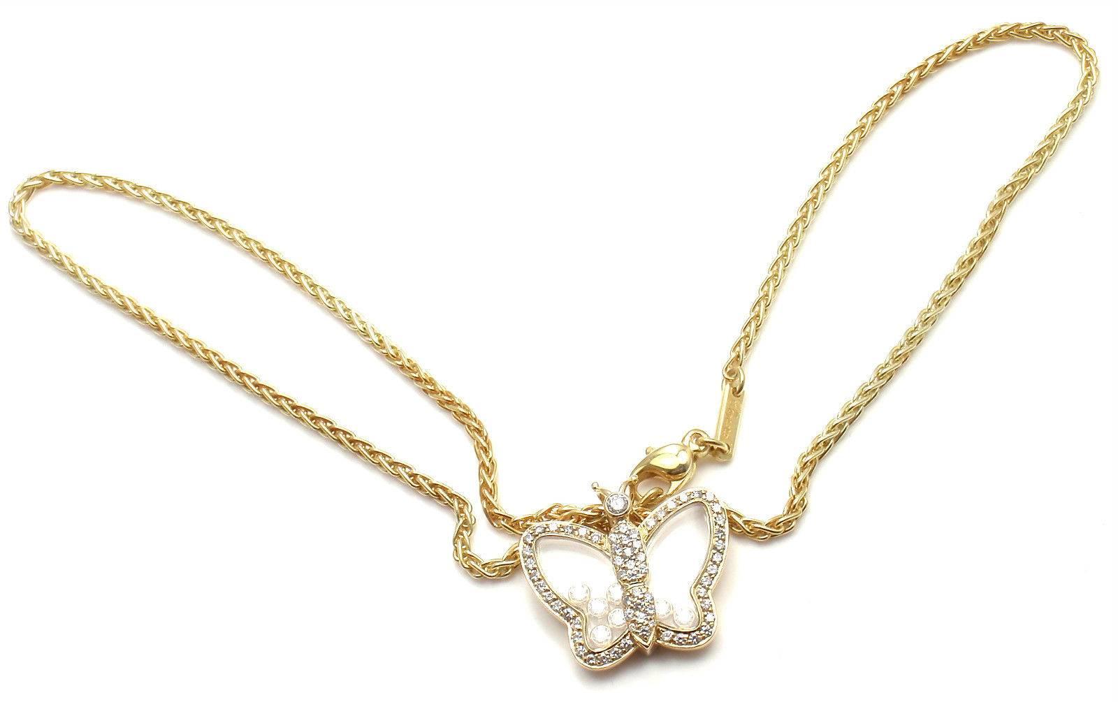 Chopard Diamond Happy Butterfly Yellow Gold Pendant Necklace 1