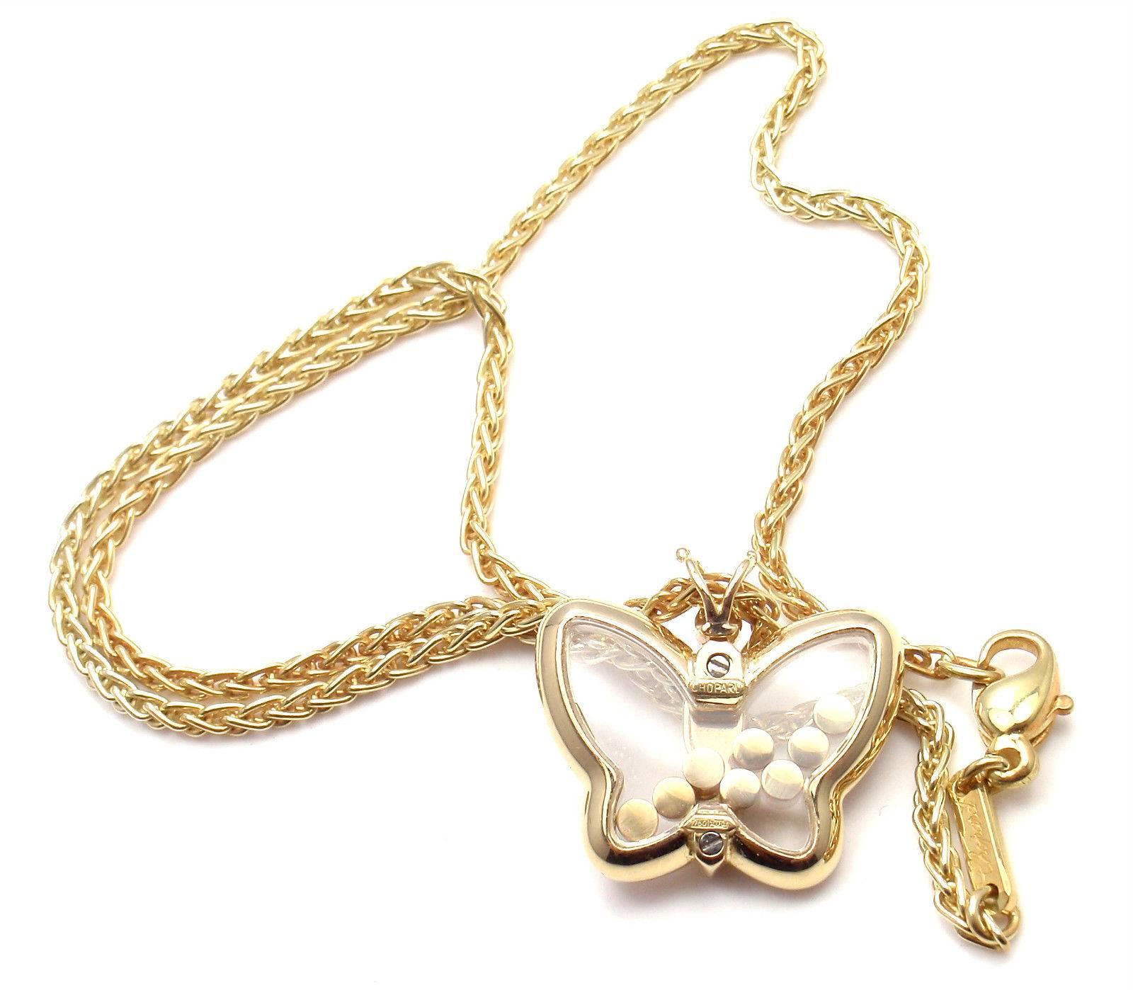 Chopard Diamond Happy Butterfly Yellow Gold Pendant Necklace 3