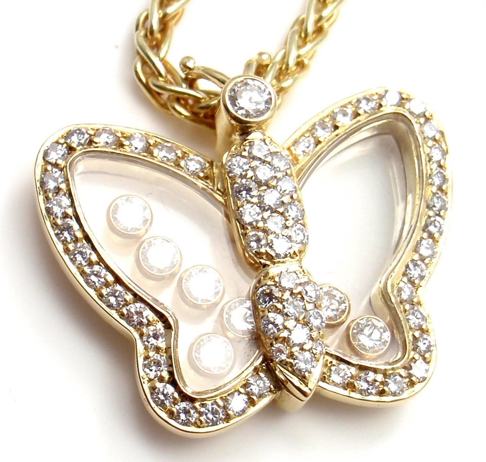 18k Yellow Gold Happy Diamond Butterfly Pendant Necklace by Chopard. 
With 72 Round Brilliant Cut Diamonds VS1 total weight approx. 1.5ct
Details: 
Length: 17