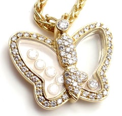Chopard Diamond Happy Butterfly Yellow Gold Pendant Necklace
