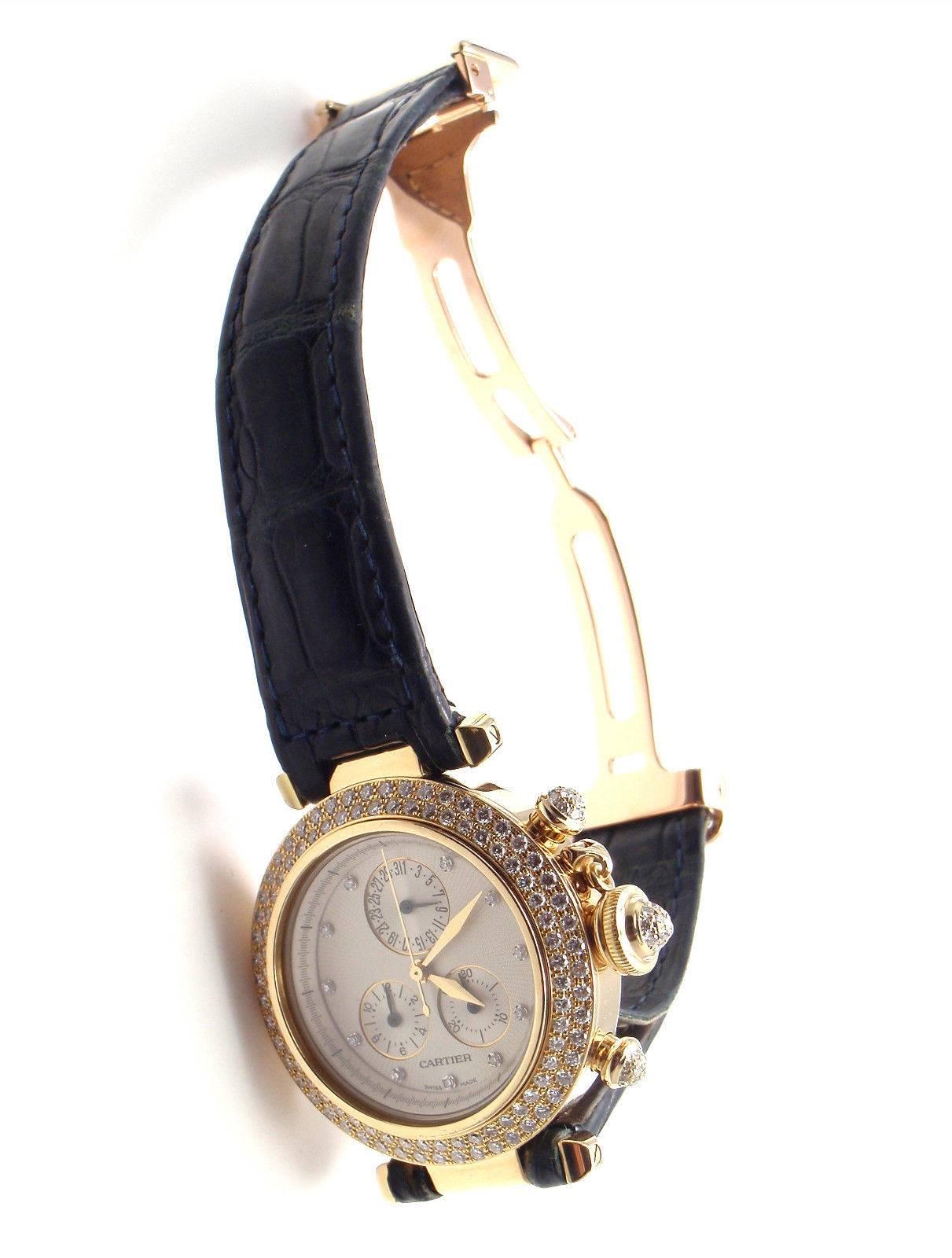 Cartier Yellow Gold Diamond Pasha Chronograph Quartz Wristwatch Ref 1354/1 4