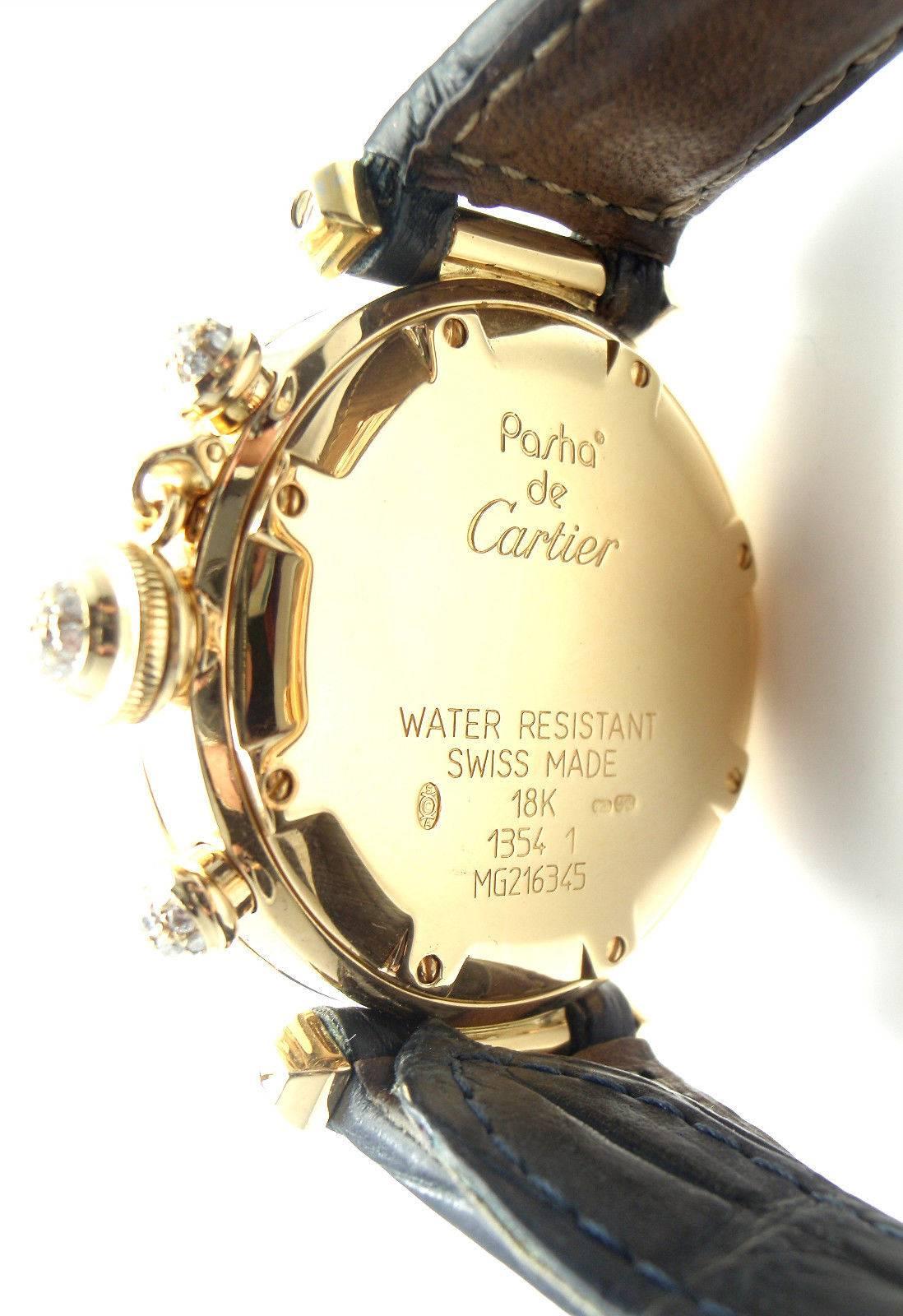 Cartier Yellow Gold Diamond Pasha Chronograph Quartz Wristwatch Ref 1354/1 1