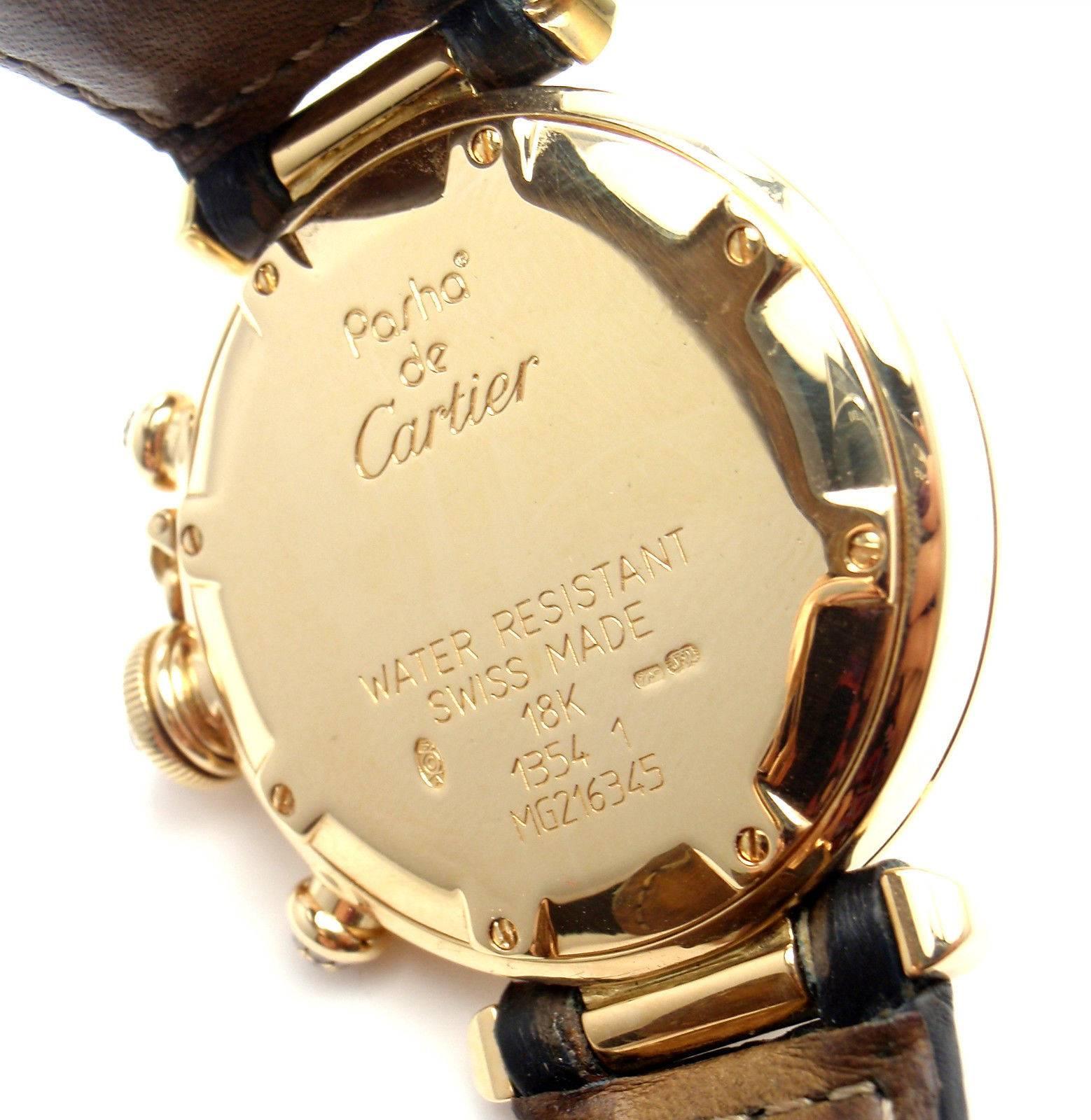 Cartier Yellow Gold Diamond Pasha Chronograph Quartz Wristwatch Ref 1354/1 3