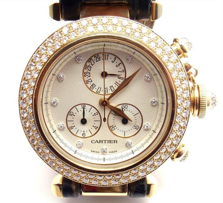 Cartier Yellow Gold Diamond Pasha Chronograph Quartz Wristwatch Ref 1354/1 at 1stDibs