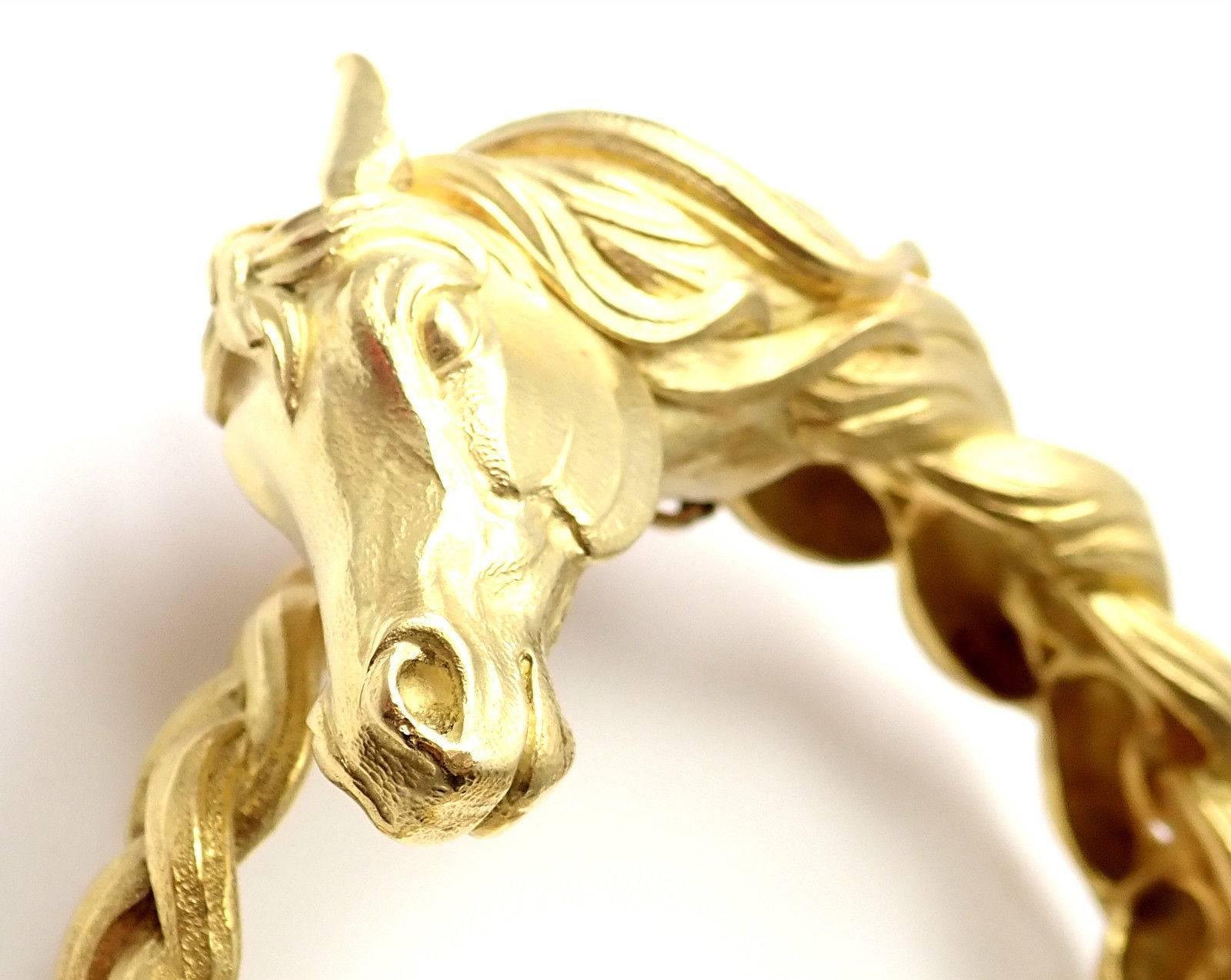 Hermes Paris Sculpted Horse Yellow Gold Bangle Bracelet 1